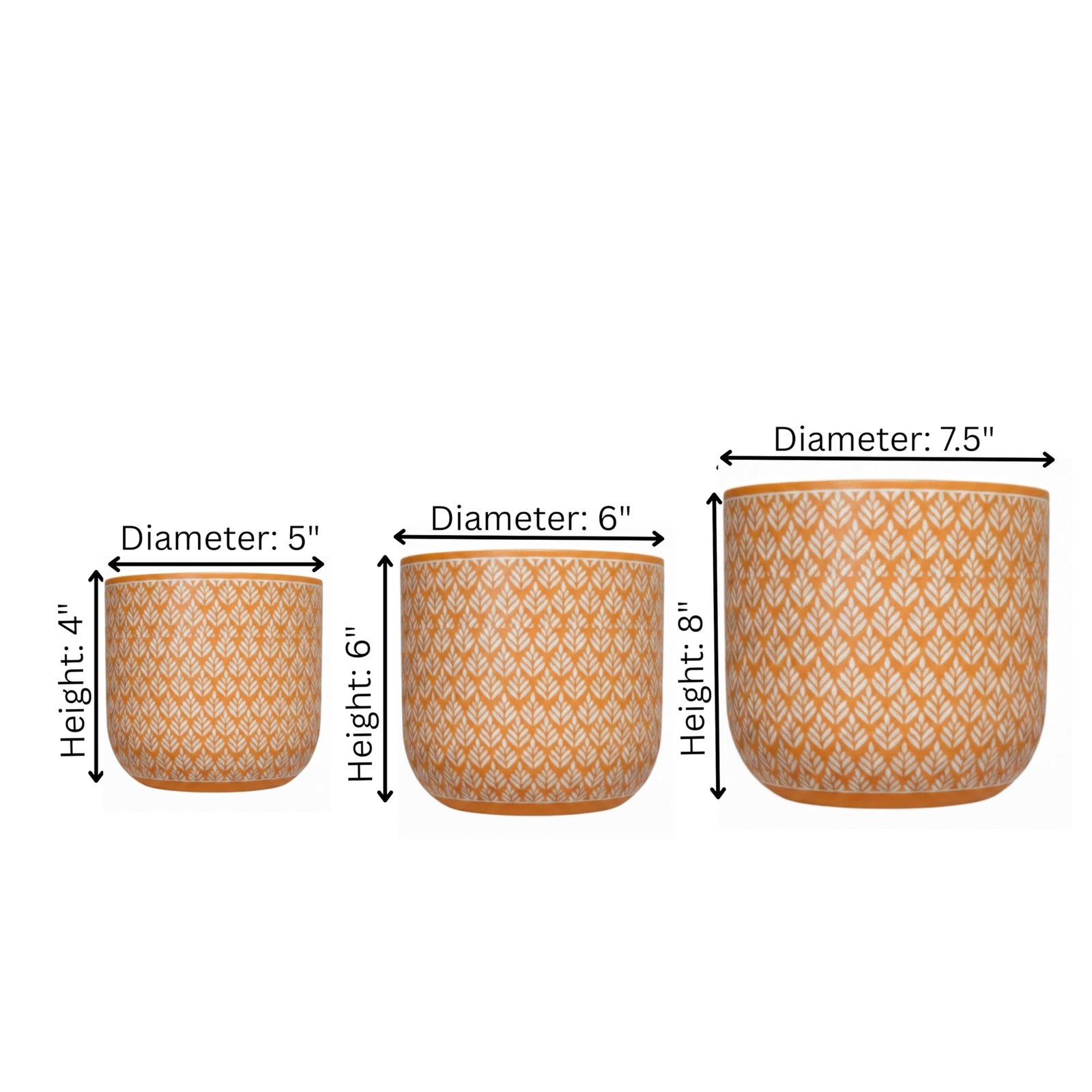 RESHA Interior & DECORTerracotta Pots for Plants Indoor Outdoor | RIVAAH-2 Hand Painted Terracotta Planter | Pot for Home, Balcony, Office & Garden (Orange Base + White Pattern, Set of 3) - Image 4
