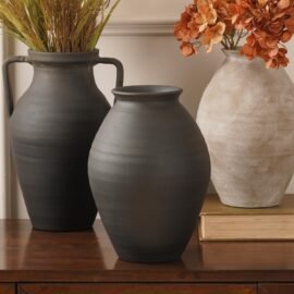 Pure Home + Living Charcoal Textured Terracotta Vase, Ideal for Home Décor, Flower Arrangements, Centerpieces, Living Room, Dining Table, Office, Modern Interiors, Parties & Gifting (Pack of 1)