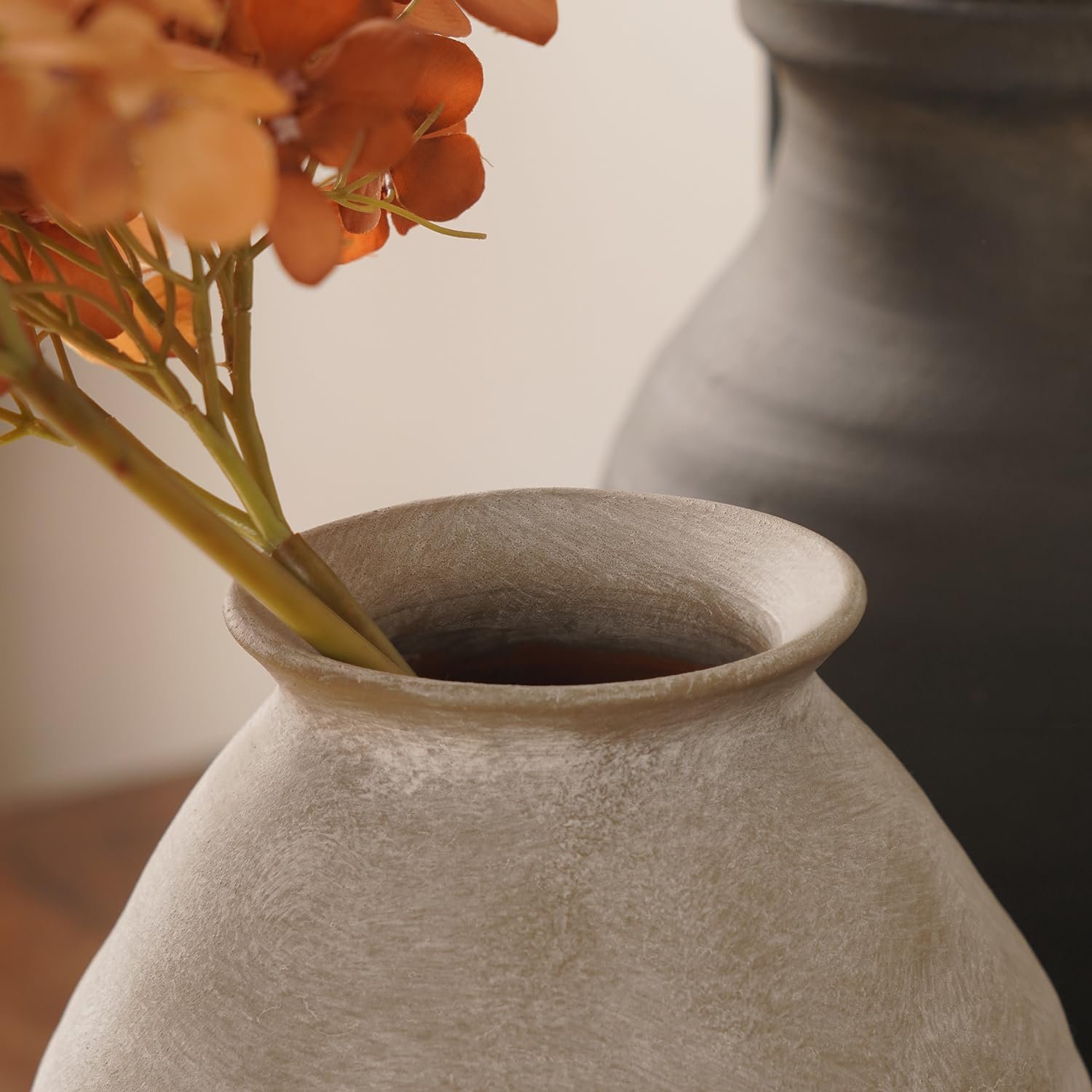 Pure Home + Living Grey Textured Terracotta Vase, Ideal for Home Décor, Flower Arrangements, Centerpieces, Living Room, Dining Table, Office, Modern Interiors, Parties & Gifting (Pack of 1) - Image 2