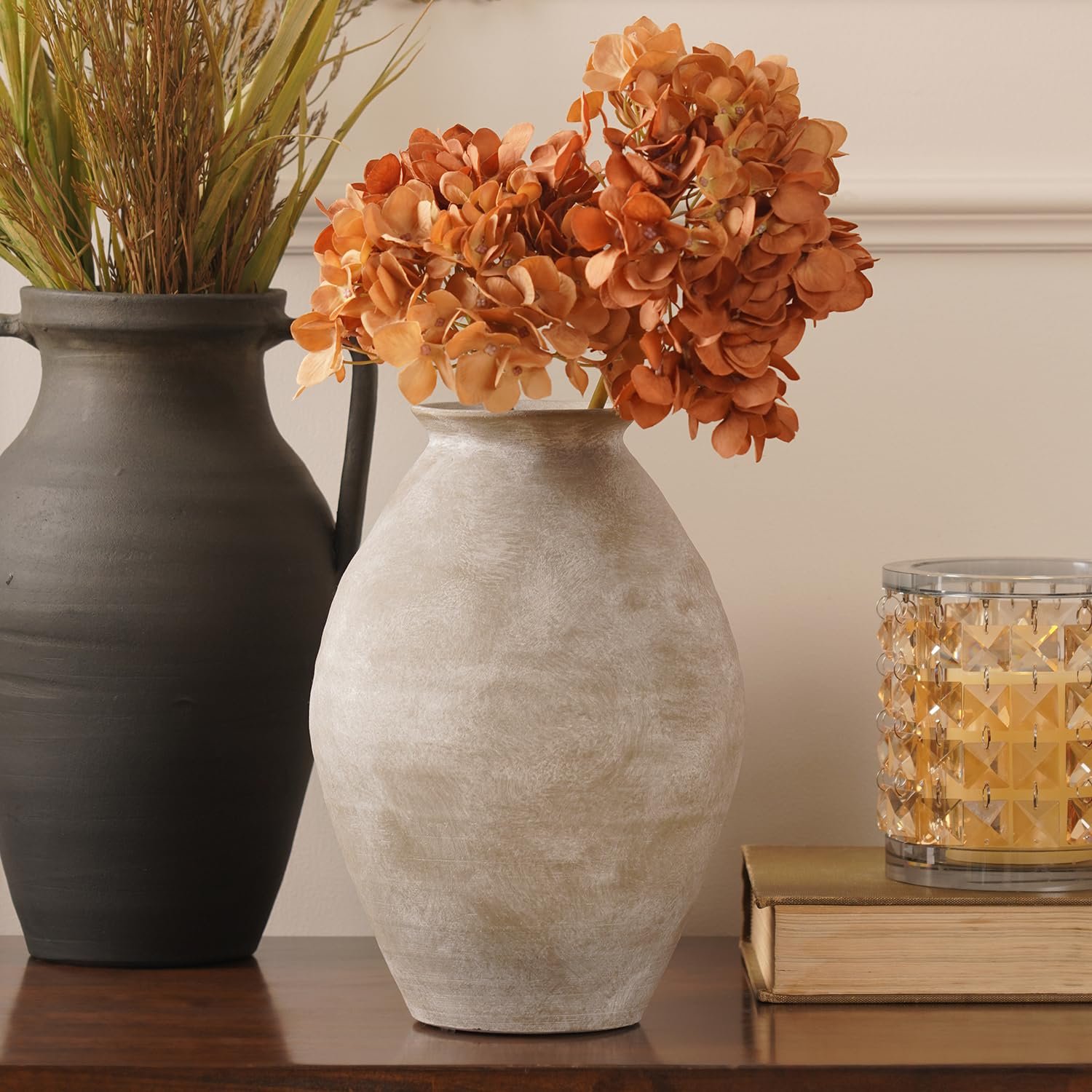 Pure Home + Living Grey Textured Terracotta Vase, Ideal for Home Décor, Flower Arrangements, Centerpieces, Living Room, Dining Table, Office, Modern Interiors, Parties & Gifting (Pack of 1)