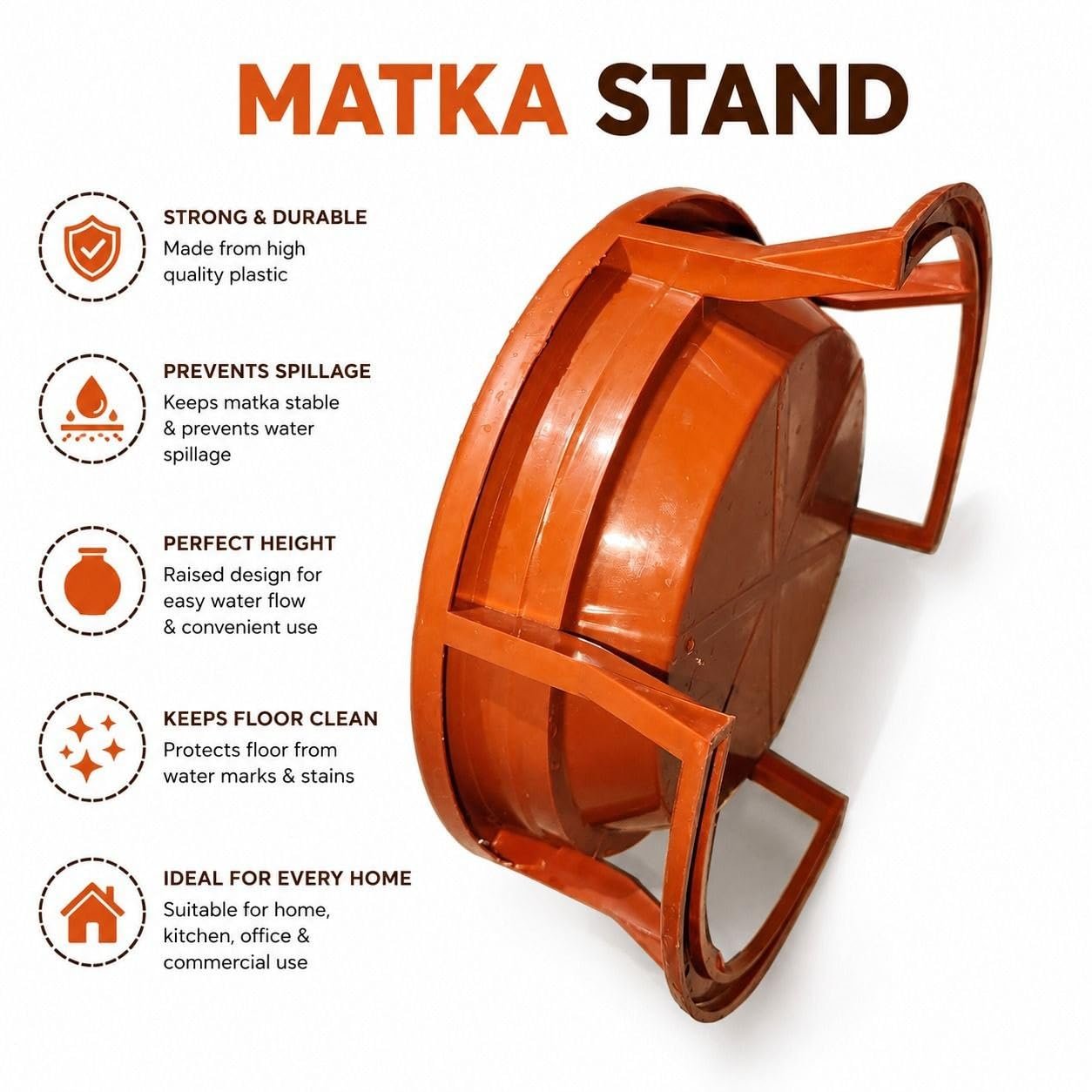 Matka Stand for Water Pot, Floor Standing Matka Holder with Stable Base, Decorative Earthen Pot Stand for Home Kitchen Office, Traditional Water Matka Support Stand, Strong Durable Design for Indian Clay Pot Storage and Serving - Image 3
