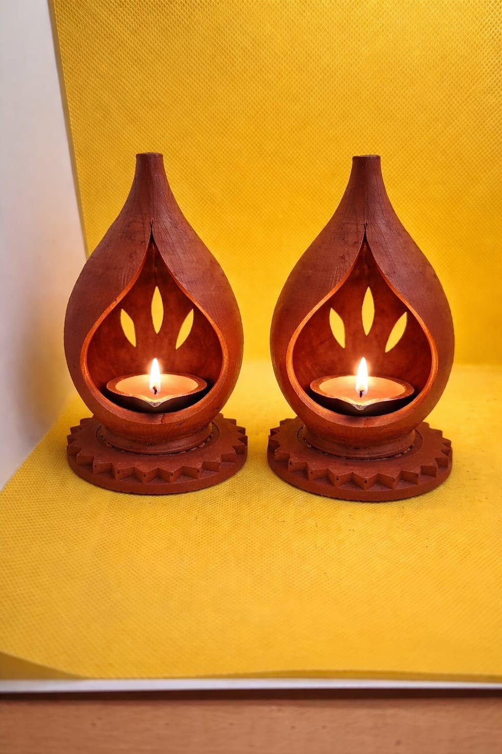 ARCADIAN TERRACOTTA-(Pack of 2) Clay DIYAS/Coconut lamp with Stand/Terracotta Diya with Cover/Diya for Home Decoration/Oil lamp for Pooja Room