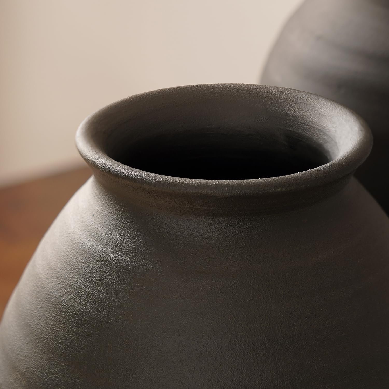 Pure Home + Living Charcoal Textured Terracotta Vase, Ideal for Home Décor, Flower Arrangements, Centerpieces, Living Room, Dining Table, Office, Modern Interiors, Parties & Gifting (Pack of 1) - Image 2