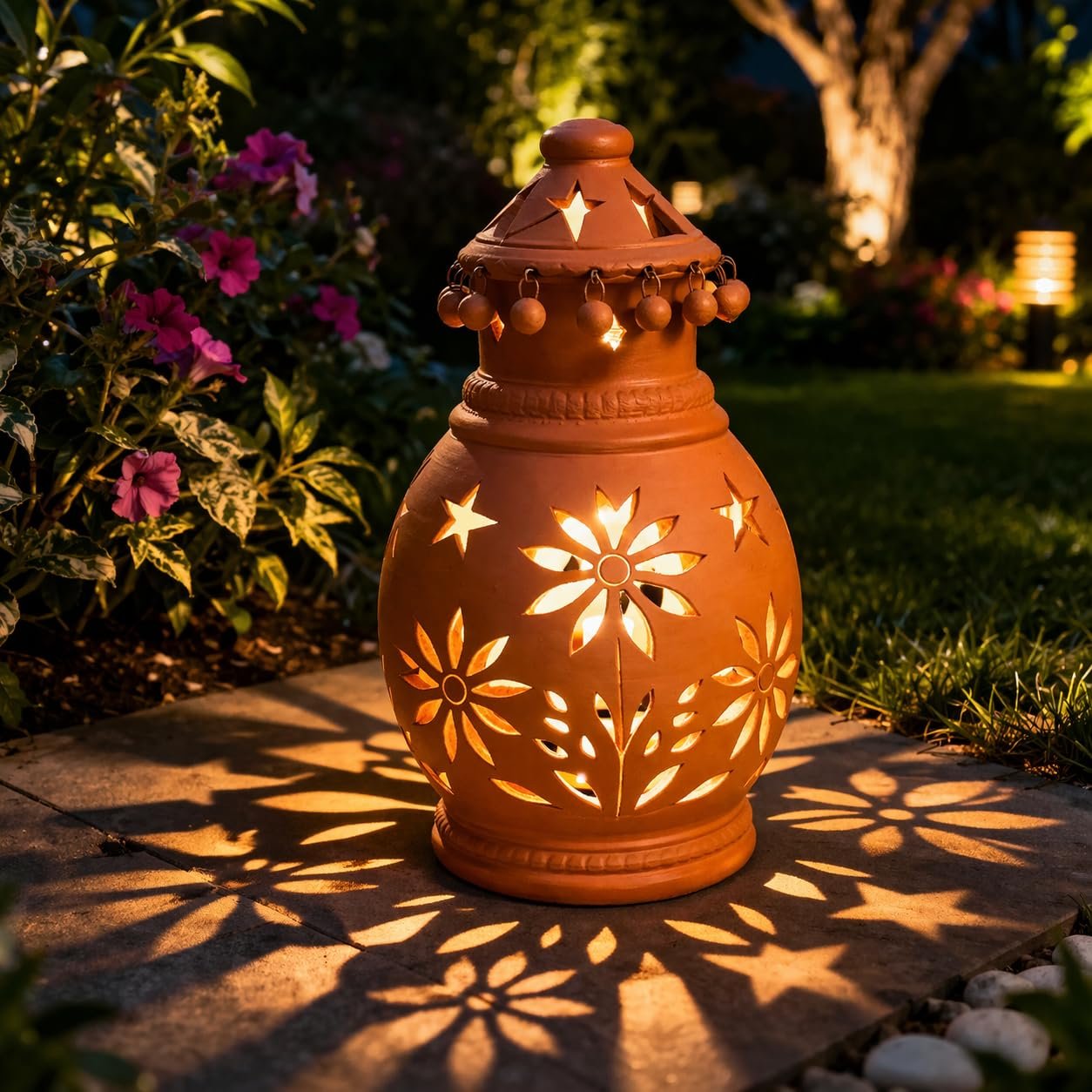 ShopMeFast Decorative Traditional Clay Terracotta Lantern, Hanging Lantern for Home Decor and Garden Decor (12 Inches) - Image 4
