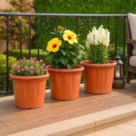 UGAOO UV Treated Large Plant Pots for Big Size Plants (16 inch Brown/Terracotta Color Set of 3 Large Planters)