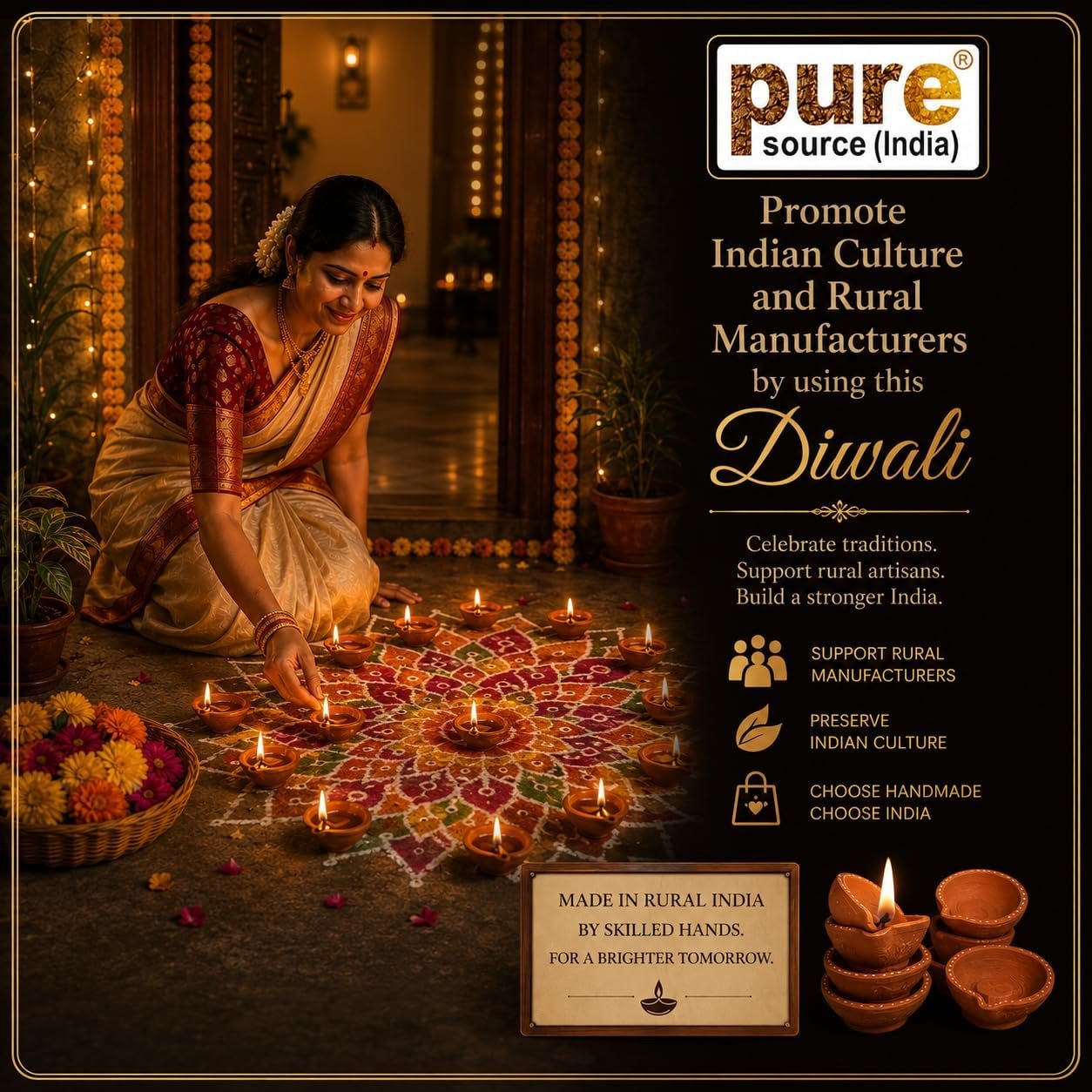 Pure Source India Natural Clay Traditional Diwali Ke Diye | Earthen Clay Diya | Mitti Ka Diva | Diyas for Pooja (101pcs) - Image 2
