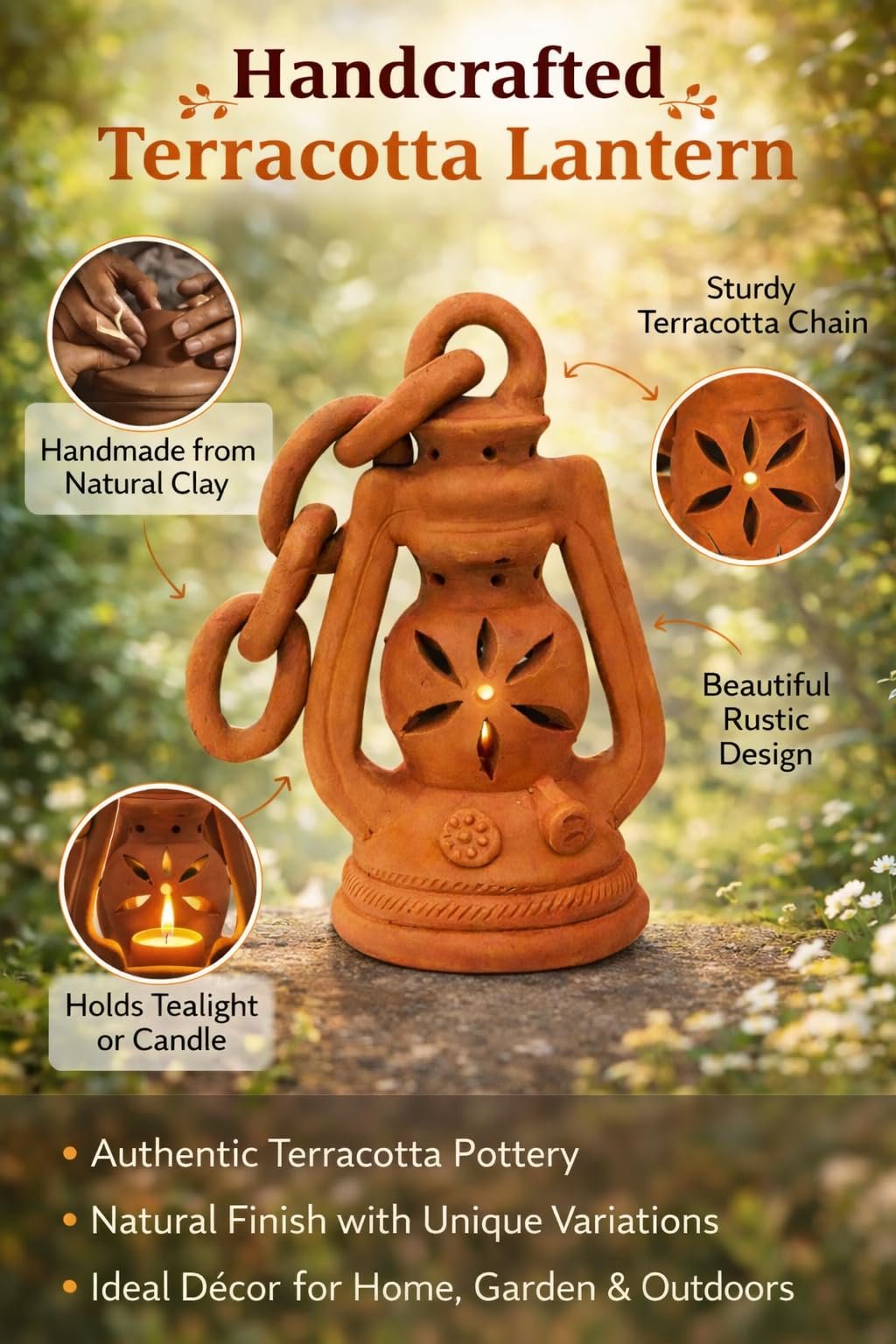 ShopMeFast Decorative Traditional Clay Terracotta Lantern, 23 cms, Hanging Lantern for Home Decor and Garden Decor - Image 3