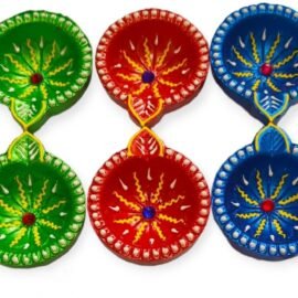 Hastshilp Traditional Handcrafted Terracotta Clay Designer and Multicolored Diyas Set of 21 Diwali Decor &Gift Mitti Deepak Karthigai Deepam/ Kartikeya Deepam