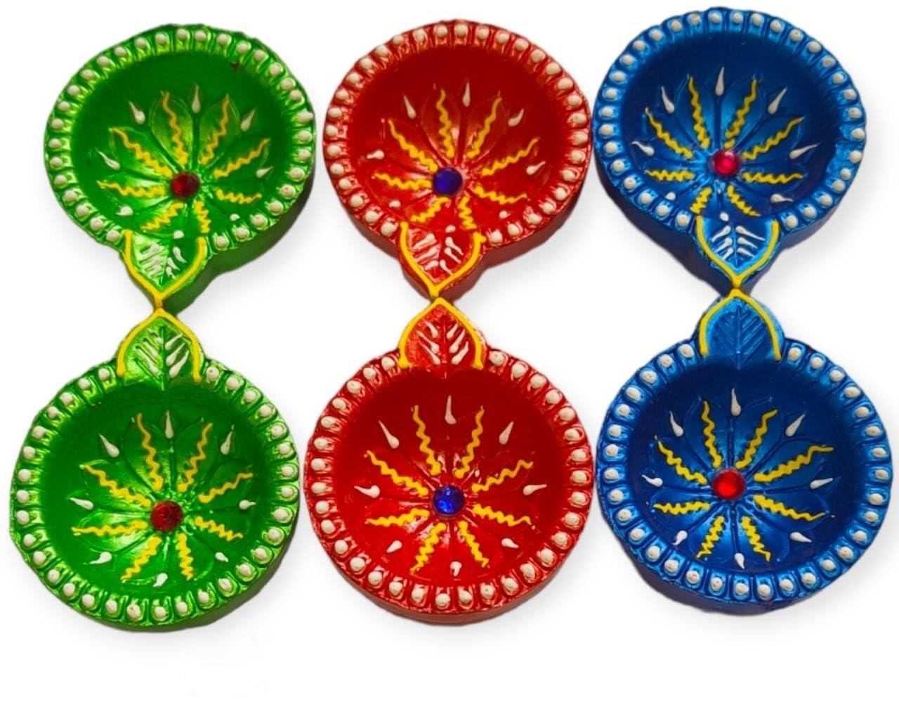 Hastshilp Traditional Handcrafted Terracotta Clay Designer and Multicolored Diyas Set of 21 Diwali Decor &Gift Mitti Deepak Karthigai Deepam/ Kartikeya Deepam
