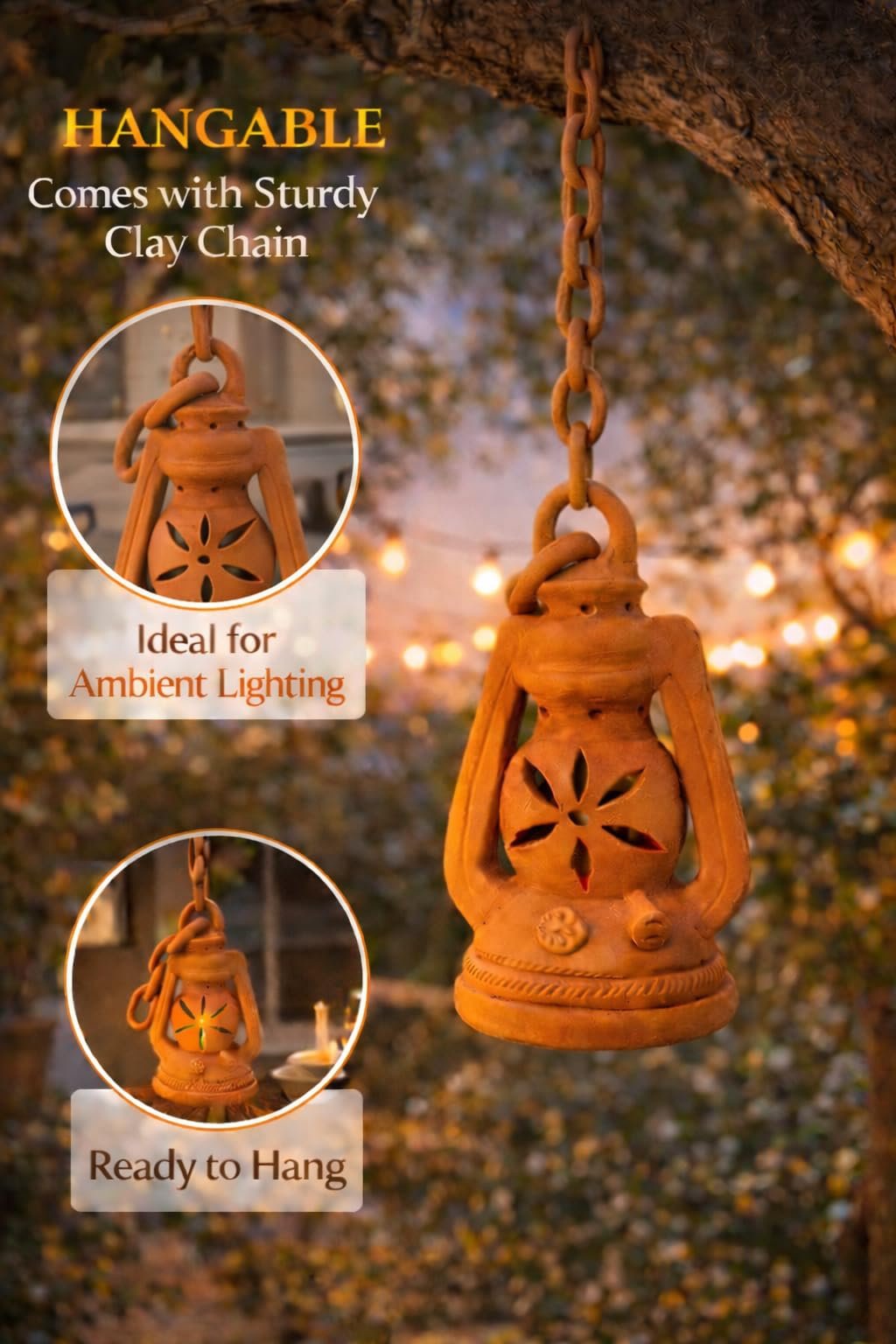 ShopMeFast Decorative Traditional Clay Terracotta Lantern, 23 cms, Hanging Lantern for Home Decor and Garden Decor - Image 4