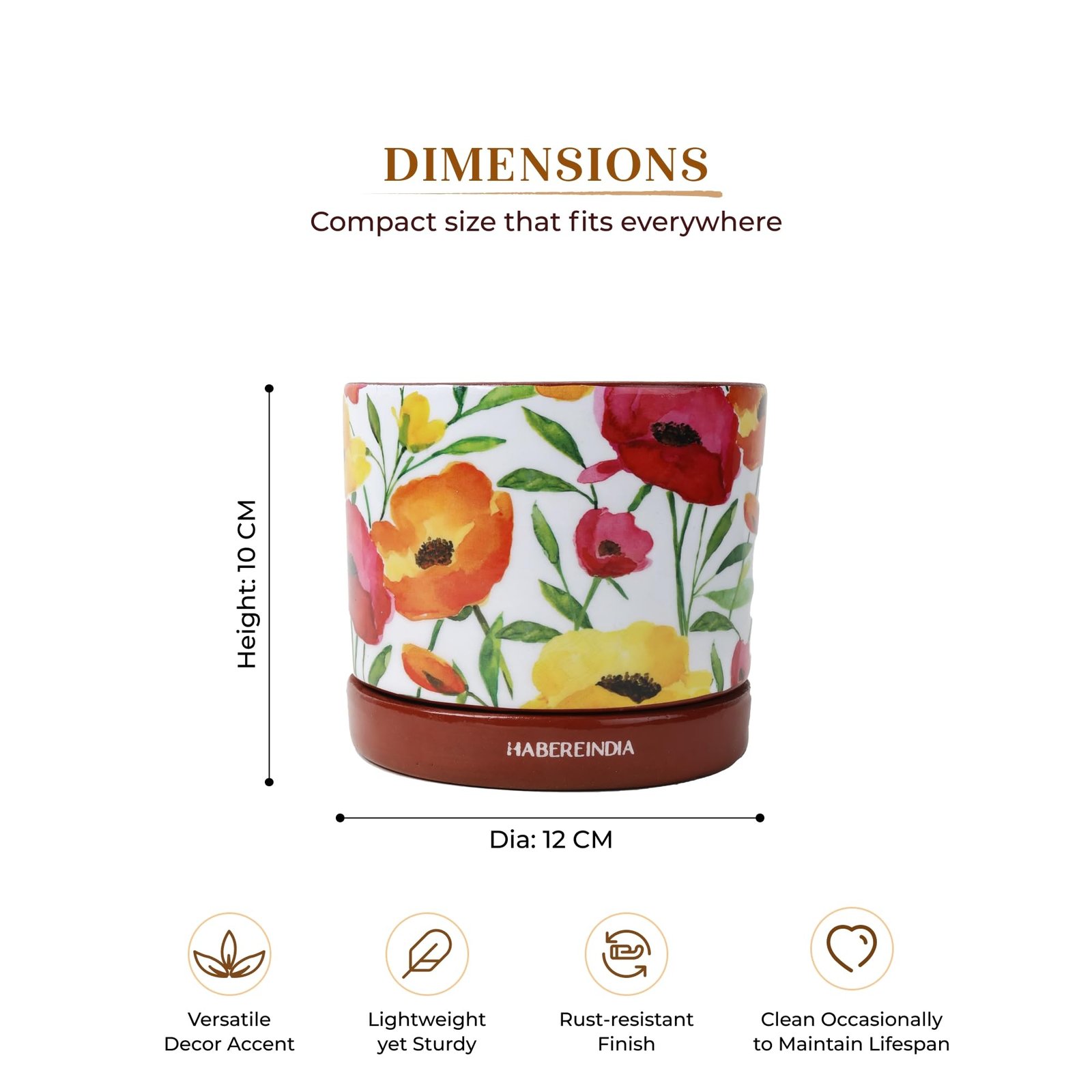 Habere India-All the Cultures Fabricating India Floral Poppy Print Terracotta Planter with Saucer | Hand Painted Indoor Plant Pot | Breathable Clay Pot with Drainage Hole (Multi: L11 x W11 x H10 cm) - Image 6