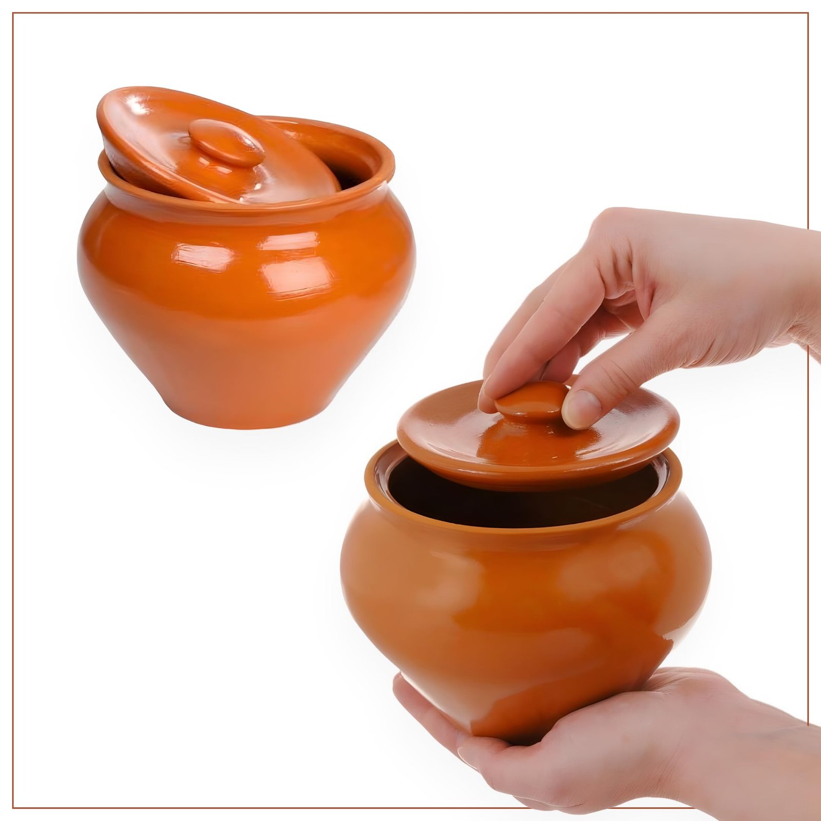 Stoneware Ramekin with Lid 17 fl oz 500 ml Clay Pot for Cooking - Image 2