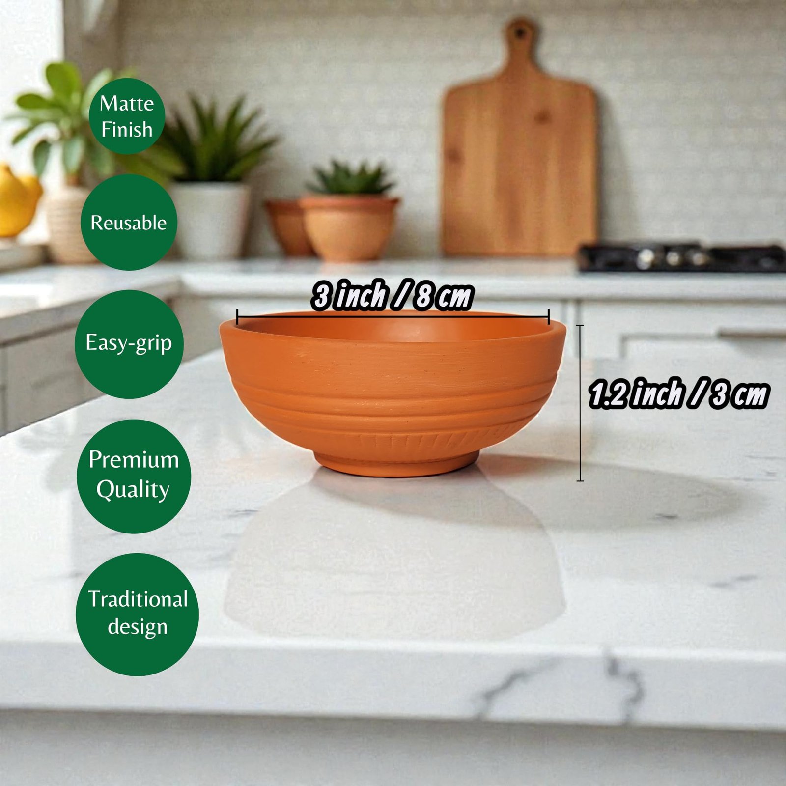 PUSPA Earthenware Dessert Bowl Terracotta Reusable Handmade Clay Katori | Mud Serving Bowl of Chatni 100ml Each (Pack of 4, Light Brown) - Image 4