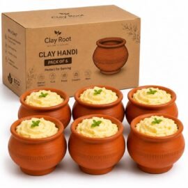 Clay Root Traditional Terracotta Clay Curry Pot Handmade | 100% Natural Earthen Mitti Matki | Red Clay Cooking Pot for Curry, Dal, Sabzi, Pizza Baking & Serving | Eco-Friendly Kitchen Cookware (6)
