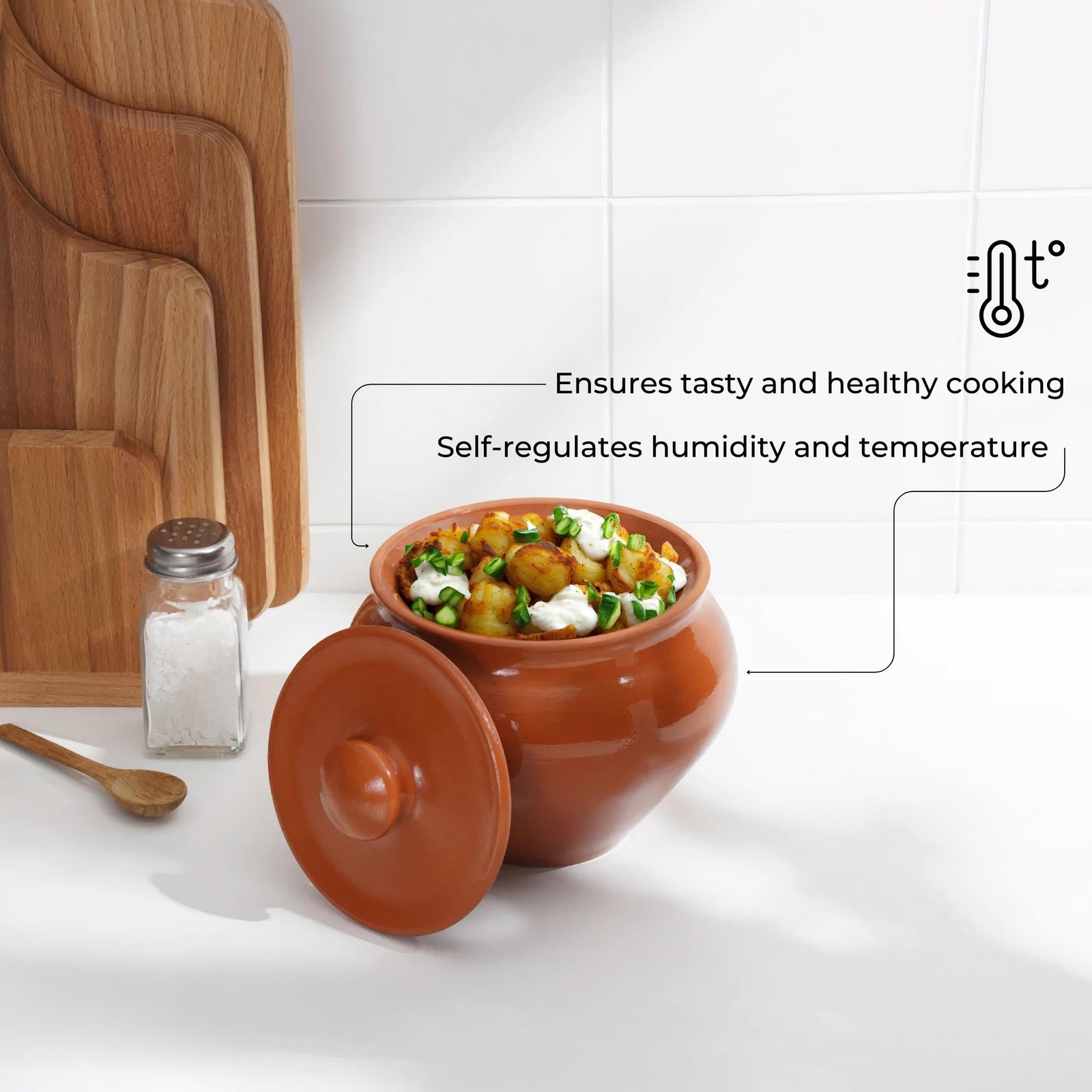 Stoneware Ramekin with Lid 17 fl oz 500 ml Clay Pot for Cooking - Image 6