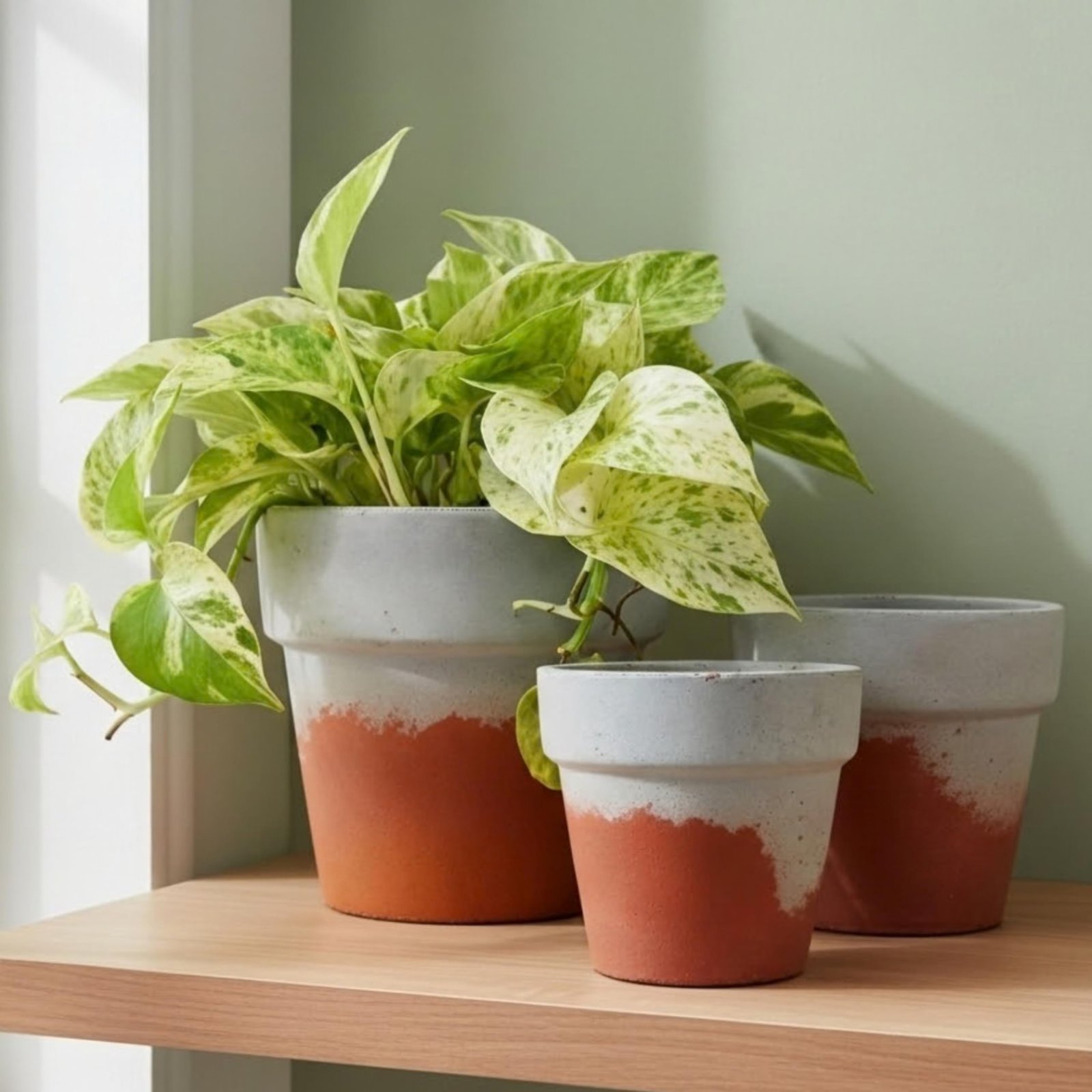 RESHA Interior & DECORTerracotta Pots for Plants Indoor Outdoor | TERRAGRIS-2 Hand Painted Terracotta Planter | Pot for Home, Balcony & Garden (Terracotta Base + Grey Abstract Pattern, Set of 3) - Image 7