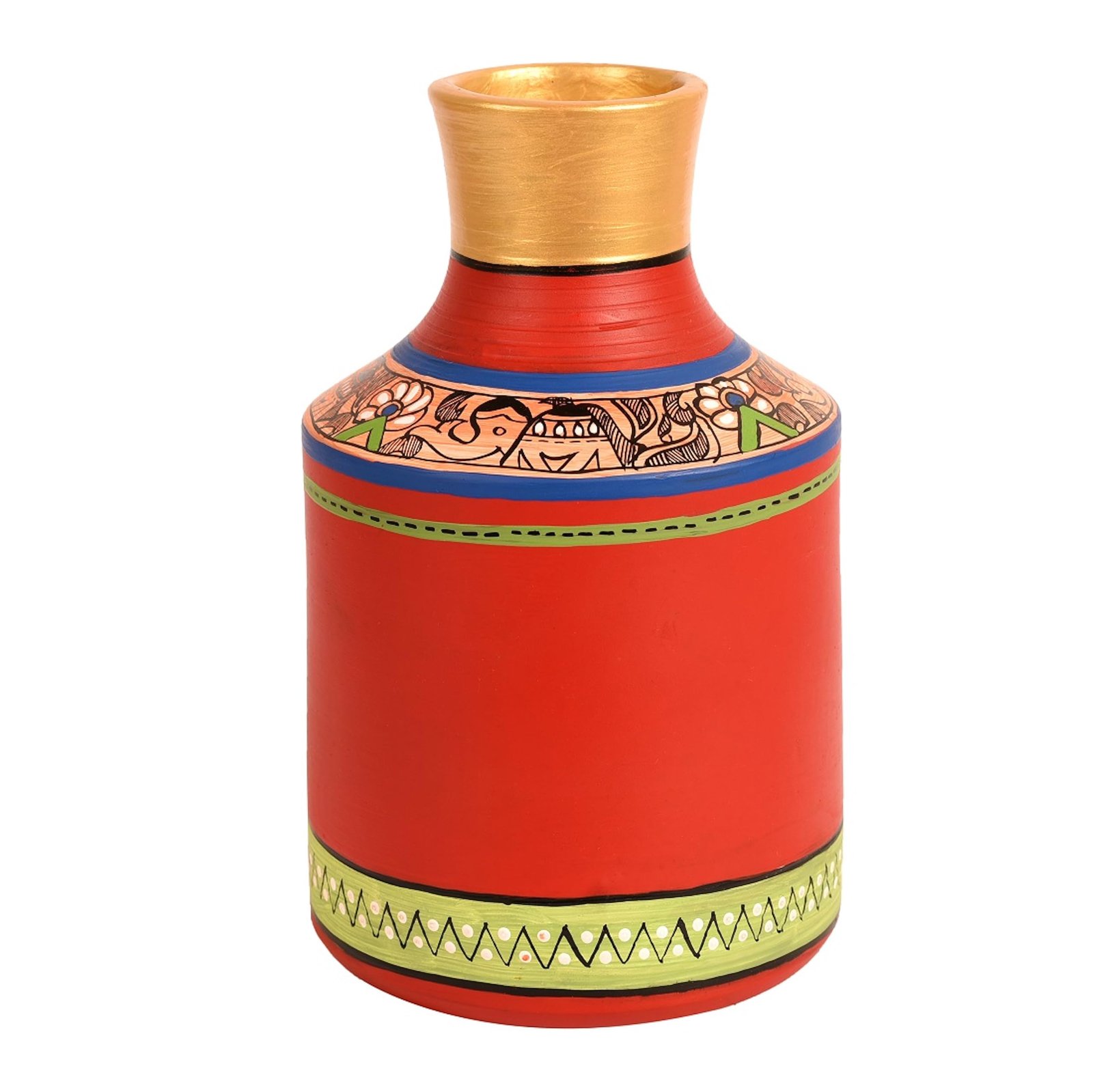Aakriti Art Creations Handcrafted Red Madhubani Terracotta Vase (7.2x4.5 HxD) | Traditional Hand-Painted Flower Vase | Matte Finish Decorative Vase for Living Room Décor, Table Décor & Gifting