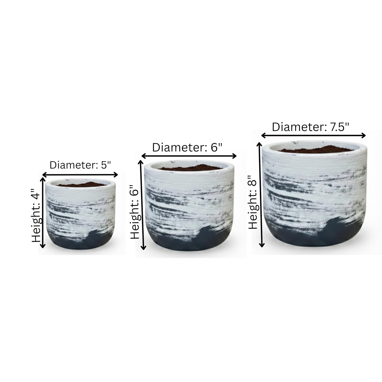 RESHA Interior & DECORTerracotta Pots for Plants Indoor Outdoor | Ashen-2 Hand Painted Terracotta Planter | Pot for Home, Balcony, Office & Garden (White, Soft Grey, Set of 3) - Image 4