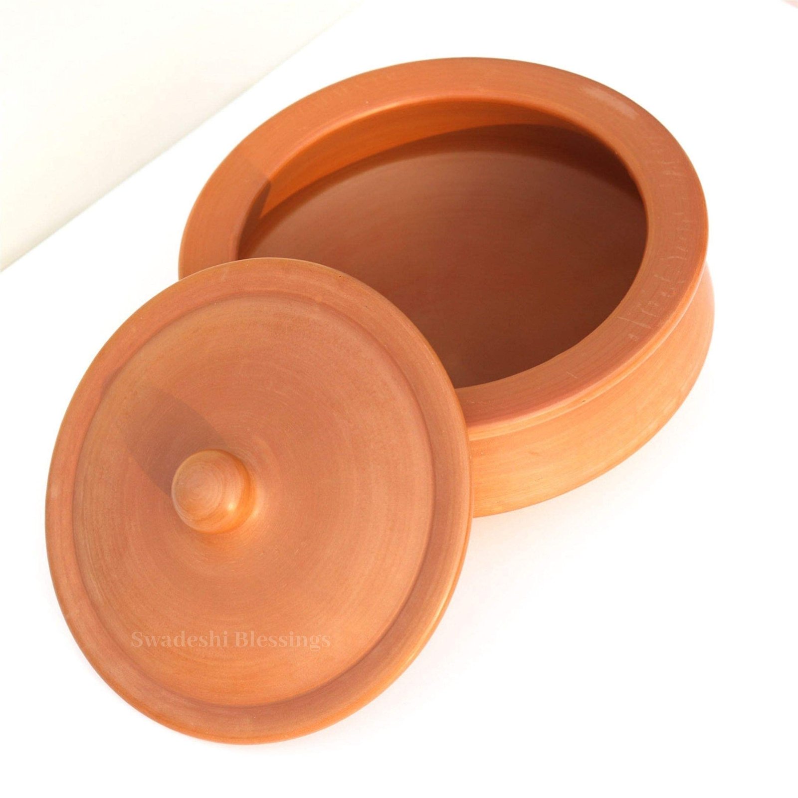 Swadeshi Blessings Exclusive Range Unglazed Clay Handi/Earthen Kadai/Clay Pot for Cooking & Serving with Lid (with Mirror Finish) + Free ASH for Cleaning(2.8 Liters Handi) (Red) - Image 4