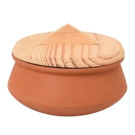 The Clay Chef Unglazed Terracotta Clay Pottery Mud Pot with Wooden Lid, 1 L (Pack of 5)