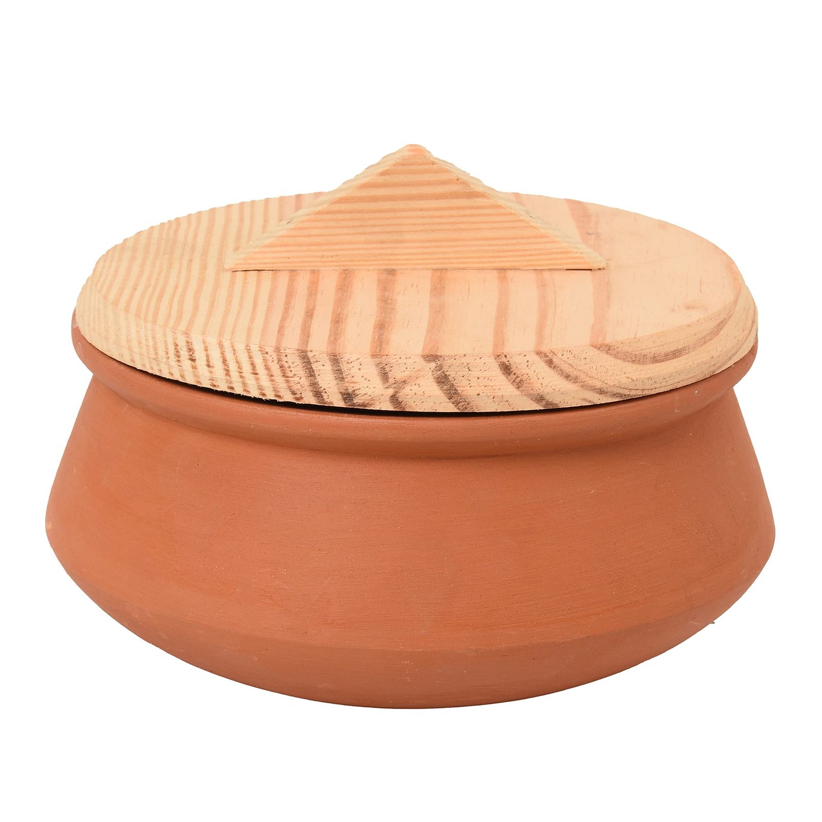 The Clay Chef Unglazed Terracotta Clay Pottery Mud Pot with Wooden Lid, 1 L (Pack of 5)