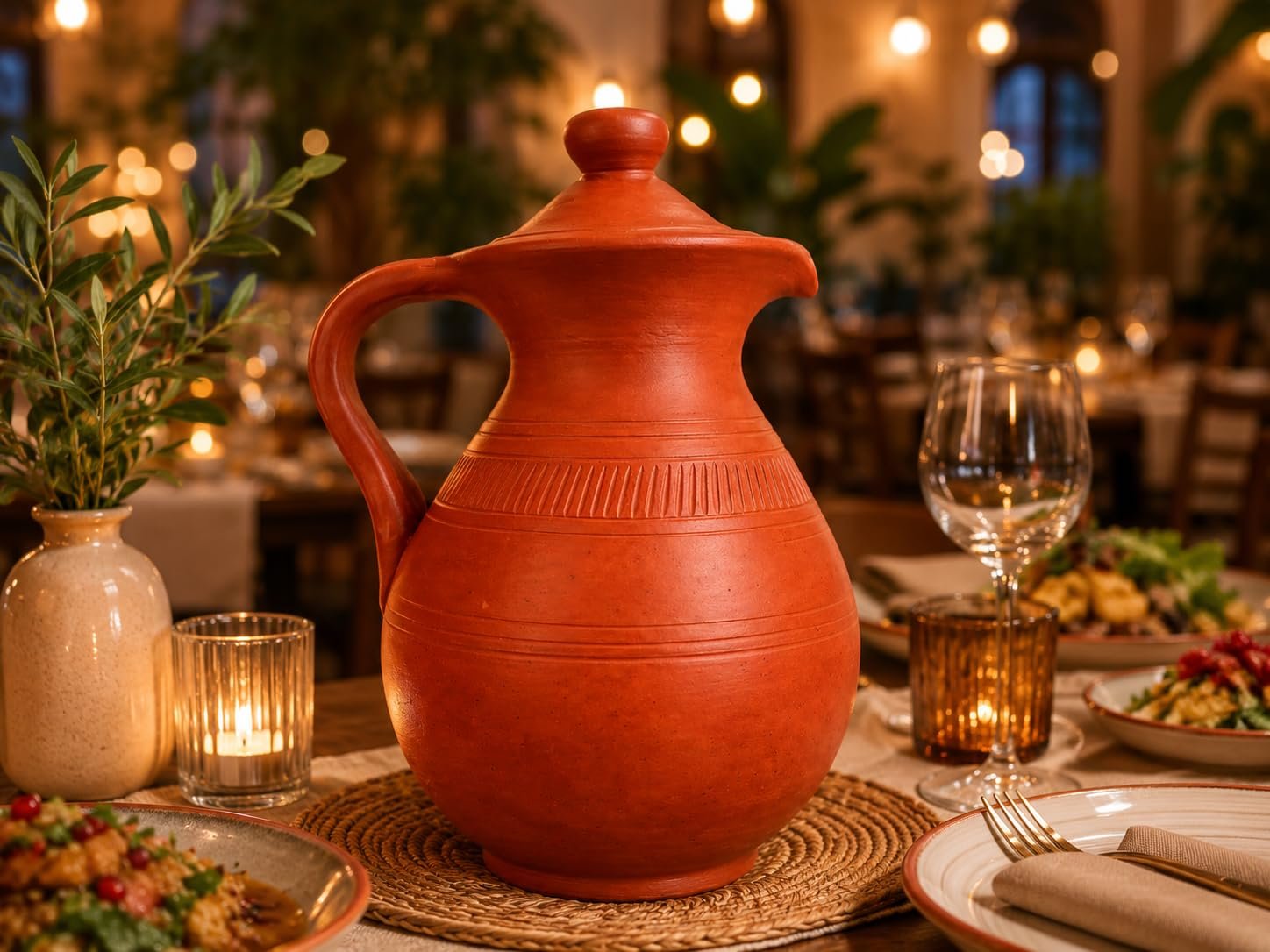 Clay Water Jug with Lid & Handle | Handmade Terracotta Water Pitcher (Mitti Ka Surahi) for Drinking Water | Natural Cooling Earthen Pot | Eco-Friendly 1800ML - Image 2