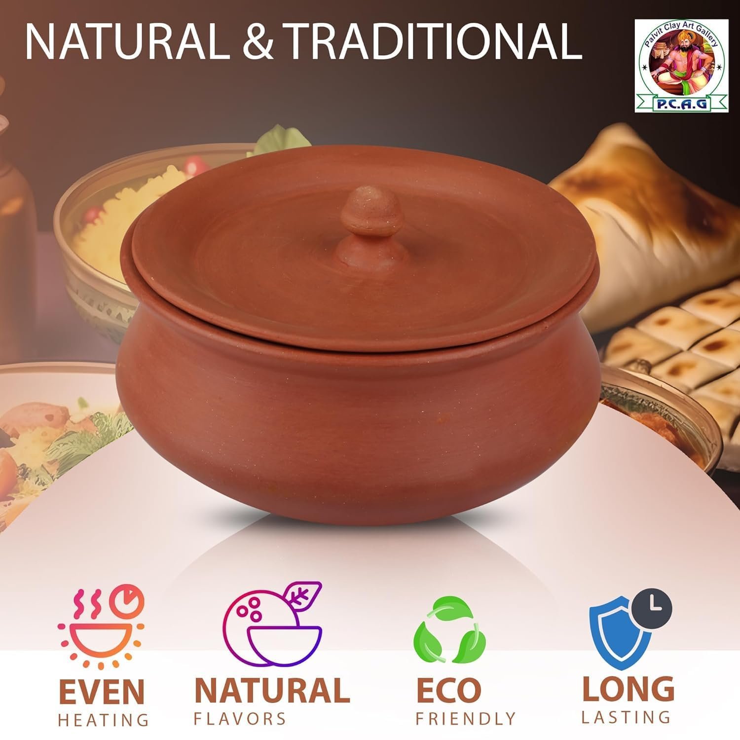 Organic Clay Dahi Handi | Clay Handi | Mitti Handi | Curd Pot Medium Size | Clay Handi for Cooking Veg & Non Veg Food - Image 2