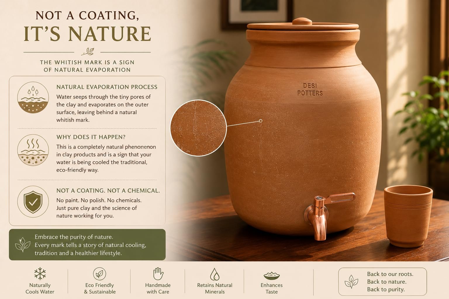 Handmade Terracotta Water Pot with Metal Tap & Lid (3, Liters) - Image 6