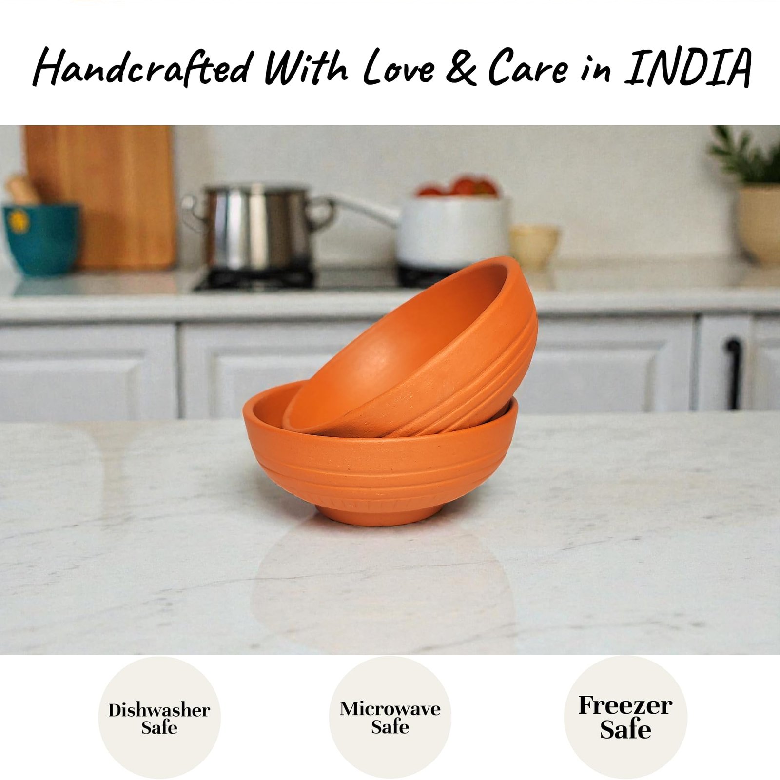 PUSPA Earthenware Dessert Bowl Terracotta Reusable Handmade Clay Katori | Mud Serving Bowl of Chatni 100ml Each (Pack of 2, Light Brown) - Image 5