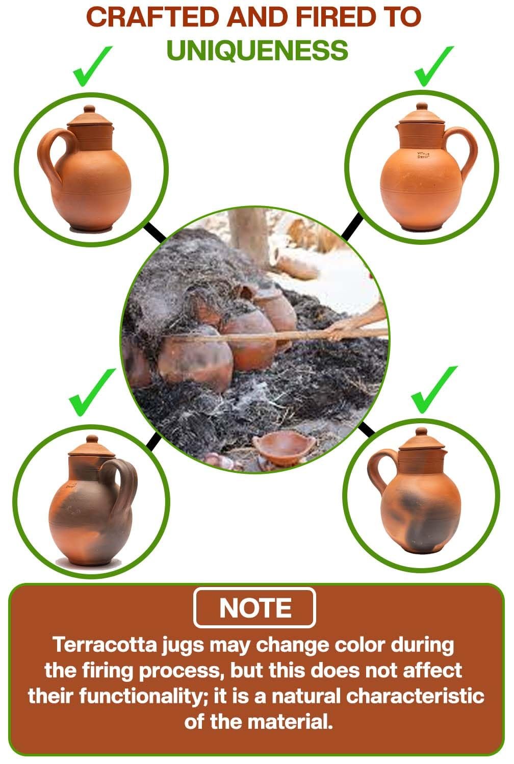 Village Decor Handmade Terracotta Preseasoned Clay Classic Water jug 1.5-2 Liter (Clay jug with lid) - Image 4