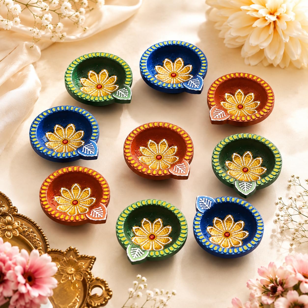 Pure Source India Terracotta Handmade Design Decorative Diya/ Mitti Diya/Oil Lamp for Pooja, Diwali, Festival Decoration ( Multicolour) (Set of 36) (2.5 X 2.1 X 1 INCH)
