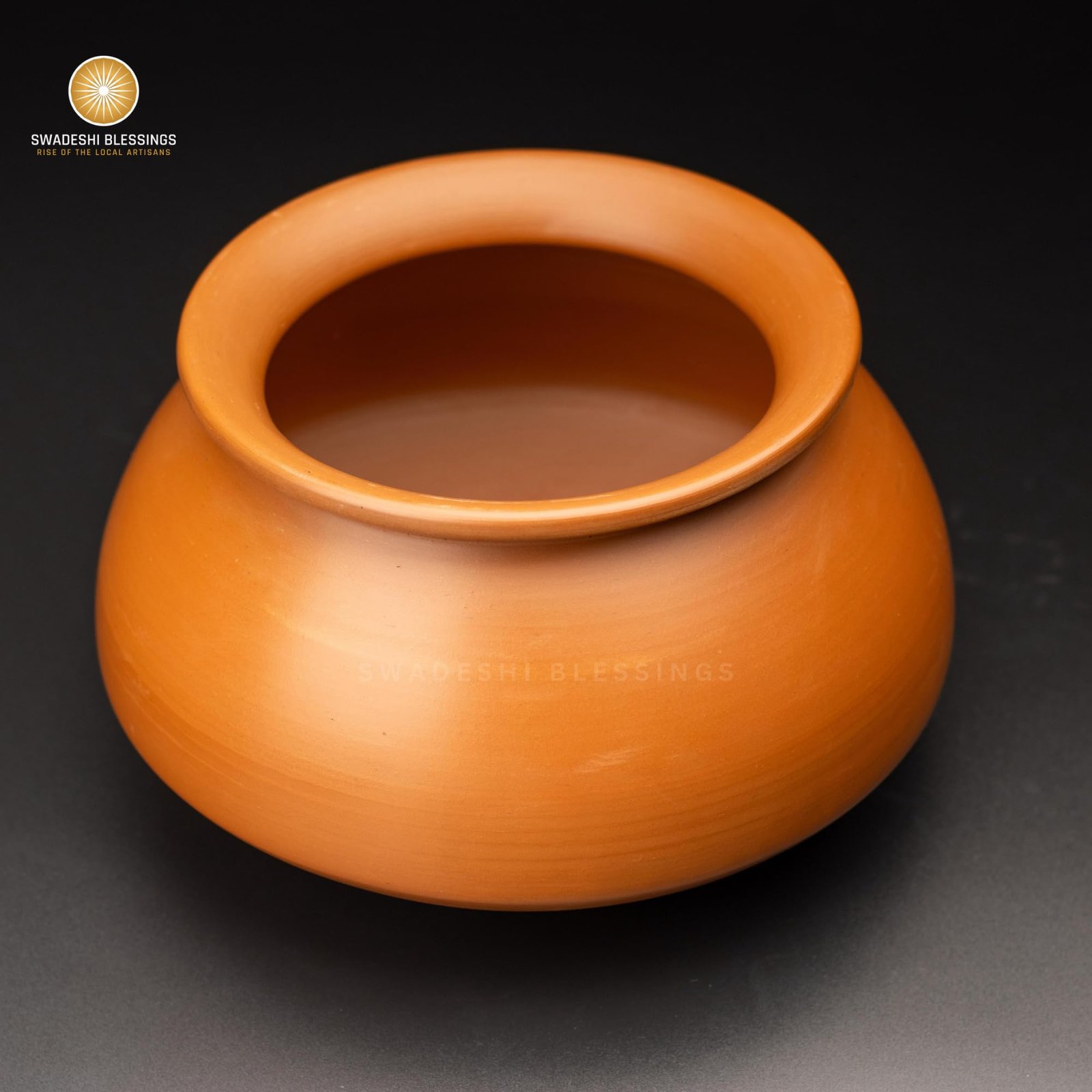 Swadeshi Blessings Exclusive Range Unglazed Mud/Earthen Handi/Mitti Ke Bartan/Clay Pot for Cooking & Serving with Lid, 3 Liters (with Mirror Shine) + Free ASH for Cleaning - Image 5