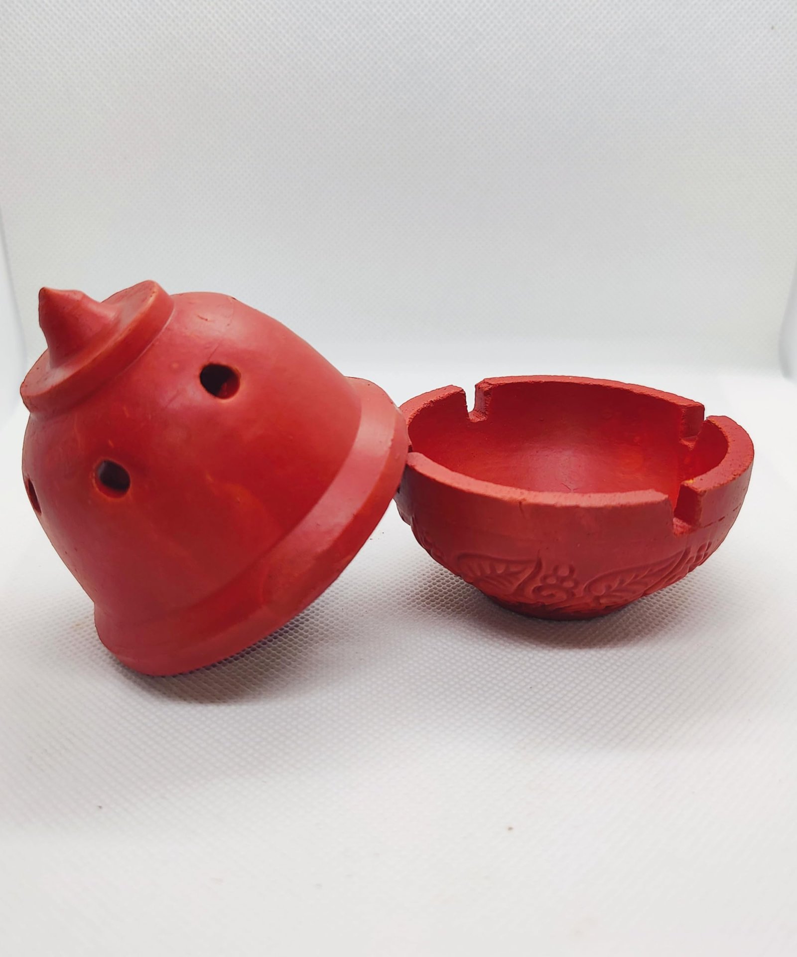 Traditional Clay Sambrani Dhoop Incense Holder, Terracotta Red, Decorative Bowl Shape with Lid, for Home Temple Pooja/EARTHEN SAMBRANI Holder - Image 2