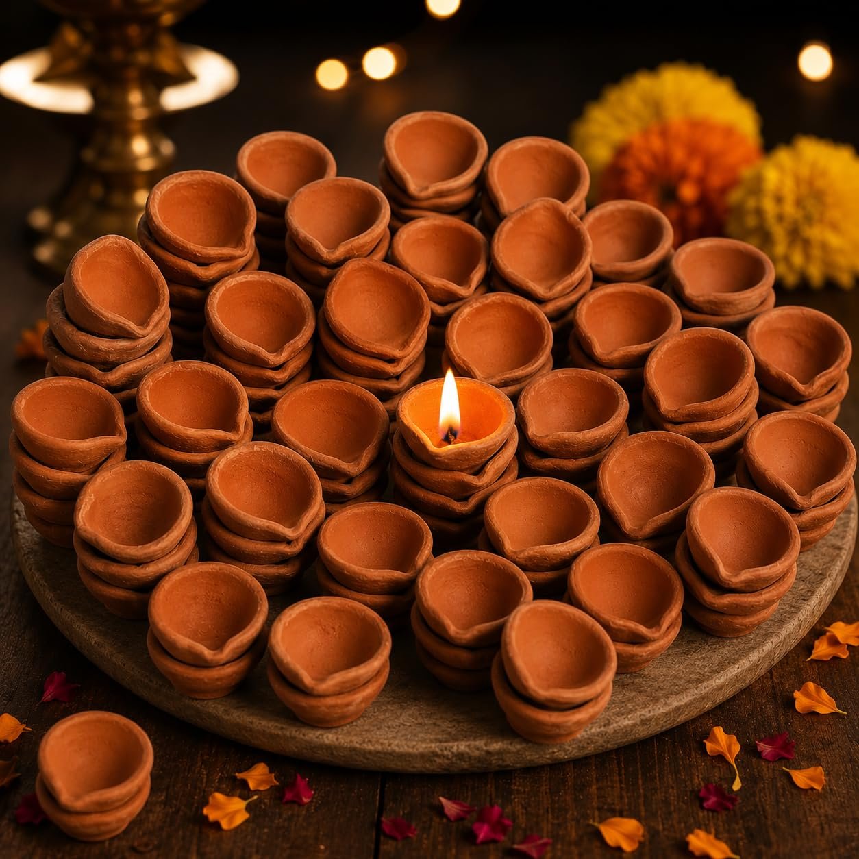 Pure Source India Natural Clay Traditional Diwali Ke Diye | Earthen Clay Diya | Mitti Ka Diva | Diyas for Pooja (101pcs)