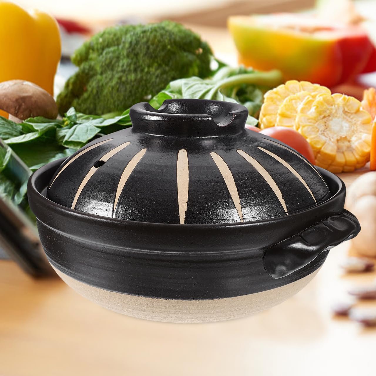 Japanese Donabe Ceramic Hot Pot: Casserole Earthenware Clay Pot Japanese Cooking Donabe Ceramic Casserole Pot Stock Pot Soup Pot Clay Cooking Pot for Shabu Shabu - Image 3