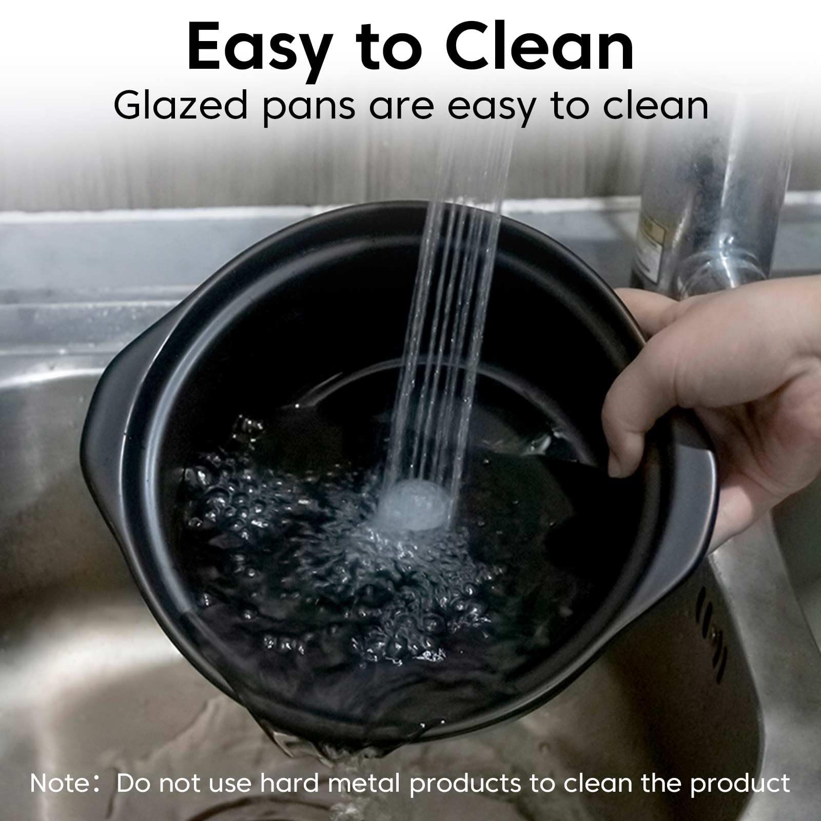 BSONEDO 1.9-Quarts Clay Pot for Cooking with Lid for Cooktop, Black Ceramic - Image 6