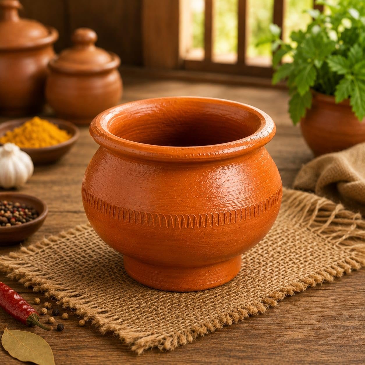 Clay Root Traditional Terracotta Clay Curry Pot Handmade | 100% Natural Earthen Mitti Matki | Red Clay Cooking Pot for Curry, Dal, Sabzi, Pizza Baking & Serving | Eco-Friendly Kitchen Cookware (6) - Image 4