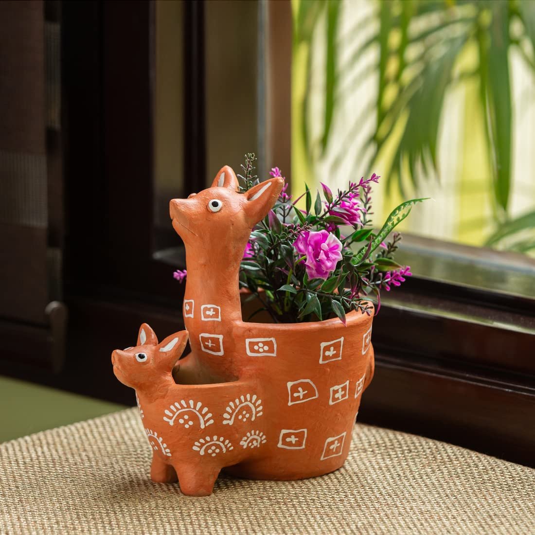 ExclusiveLane 'Kangaroo & Kid' Table Planters for Living Room (7 Inch, Handpainted)| Flower Pots Terracotta Planters Pot for Home Decoration Plant Pot for Indoor Plants Clay Terracotta Pots for Plants