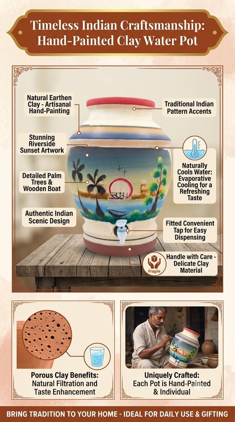 Architha Creations,Hand-Painted Clay Water Pot with Tap, Nature Scene Design,Handmade(Matka) | Clay Pot for Drinking Water | Eco-Friendly & Chemical-Free Matka with Tap – Keeps Water Cool Naturally - Image 4