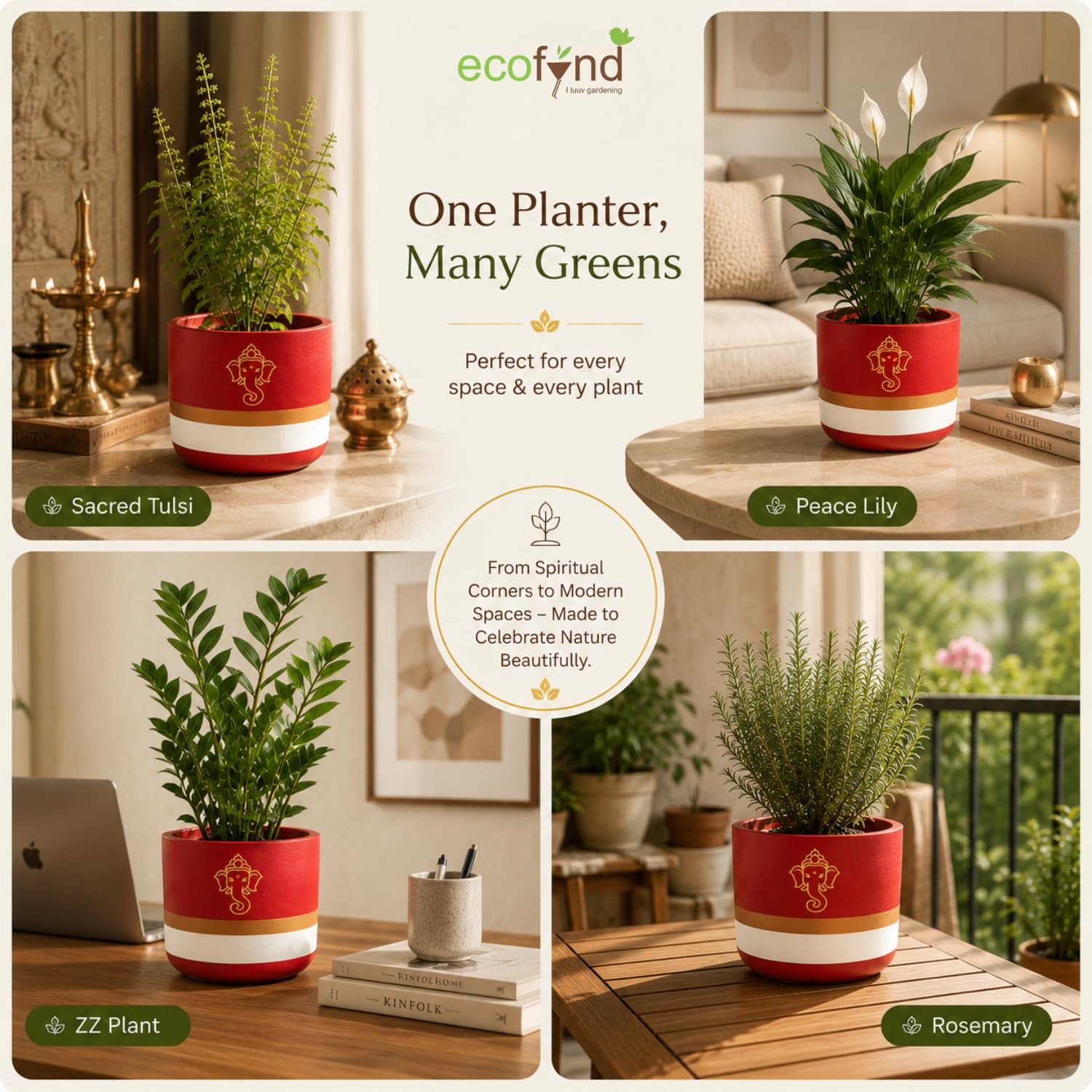 ecofynd 4.5 Inch Ganesha Symbol Terracotta Pot for Indoor & Outdoor Plants, Decorative Flower Pot for Tulsi, Succulents, Herbs, Balcony, Home Temple, Living Room & Office Decor (TPOT012-BRNWHT) - Image 5