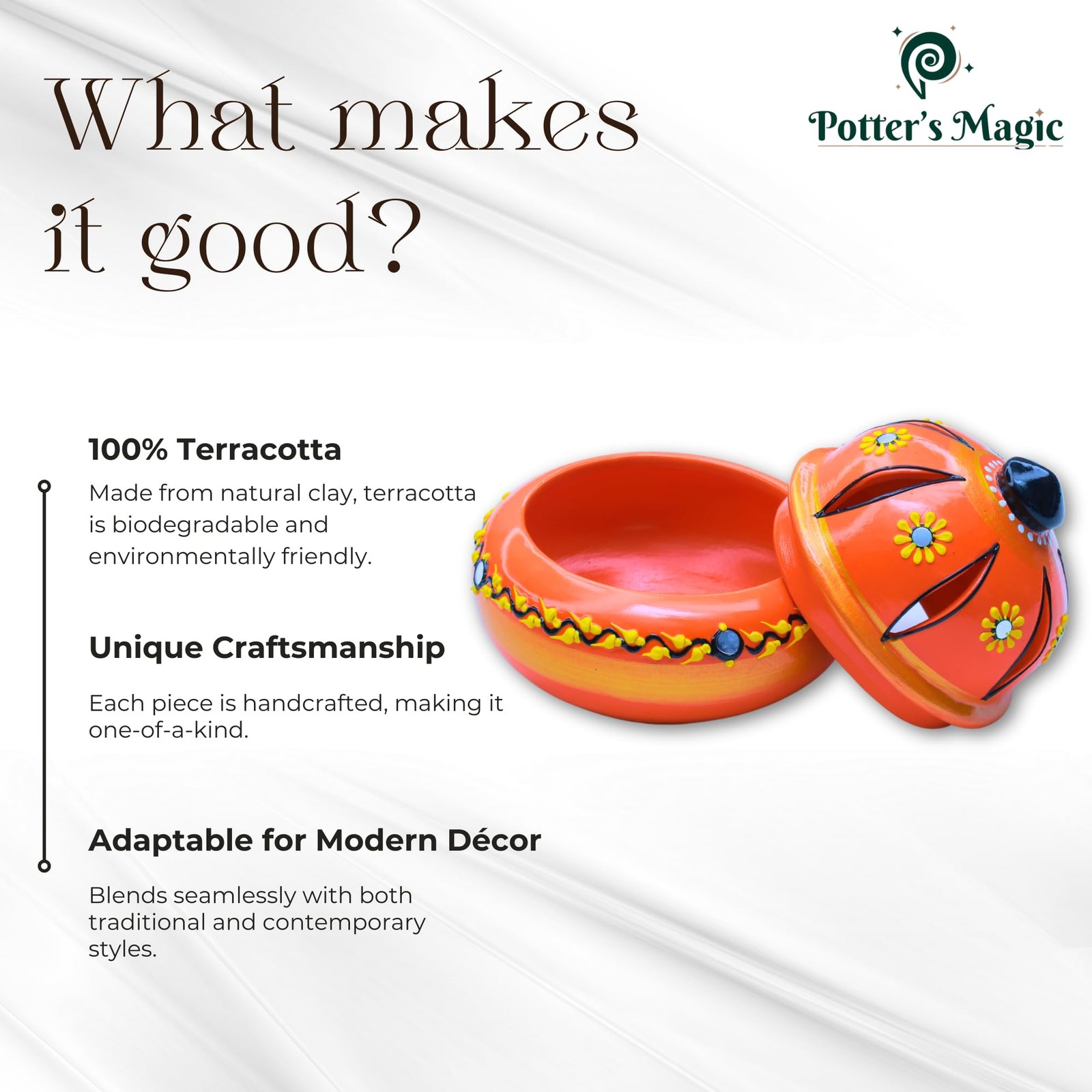 Potter’s Magic Clay Dhoopam Holder, Incense Holder with Diya 2 Nos Hand Painted | Teracotta Dhoop Dhani/Sambrani, Agarbhathi Holder | House Warming Gifts | Pooja Room Decoration Items (Orange) - Image 4