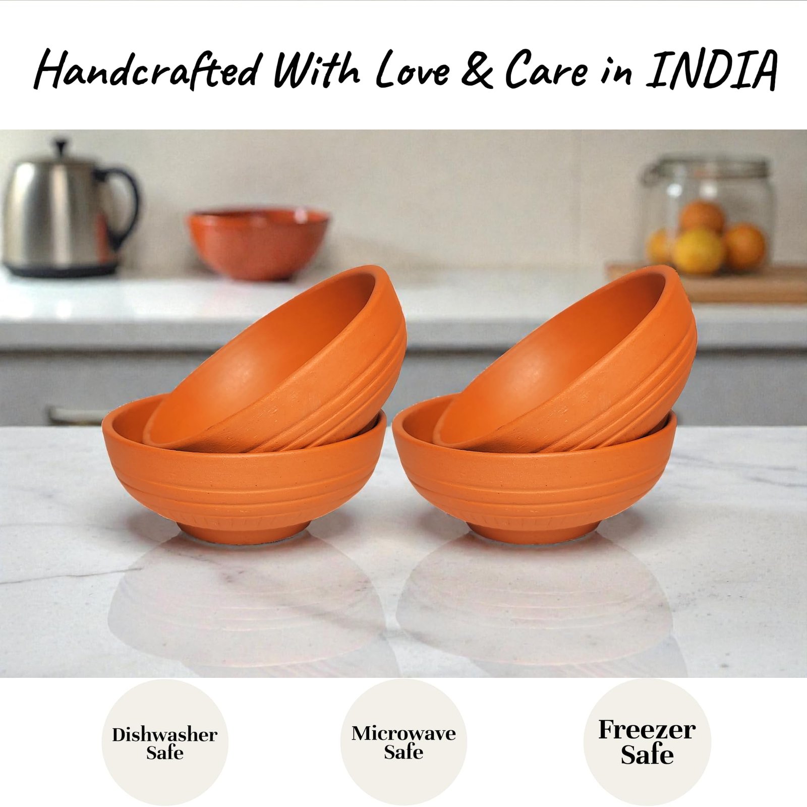 PUSPA Earthenware Dessert Bowl Terracotta Reusable Handmade Clay Katori | Mud Serving Bowl of Chatni 100ml Each (Pack of 4, Light Brown) - Image 5
