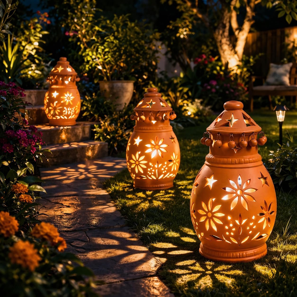 ShopMeFast Decorative Traditional Clay Terracotta Lantern, Hanging Lantern for Home Decor and Garden Decor (12 Inches) - Image 2