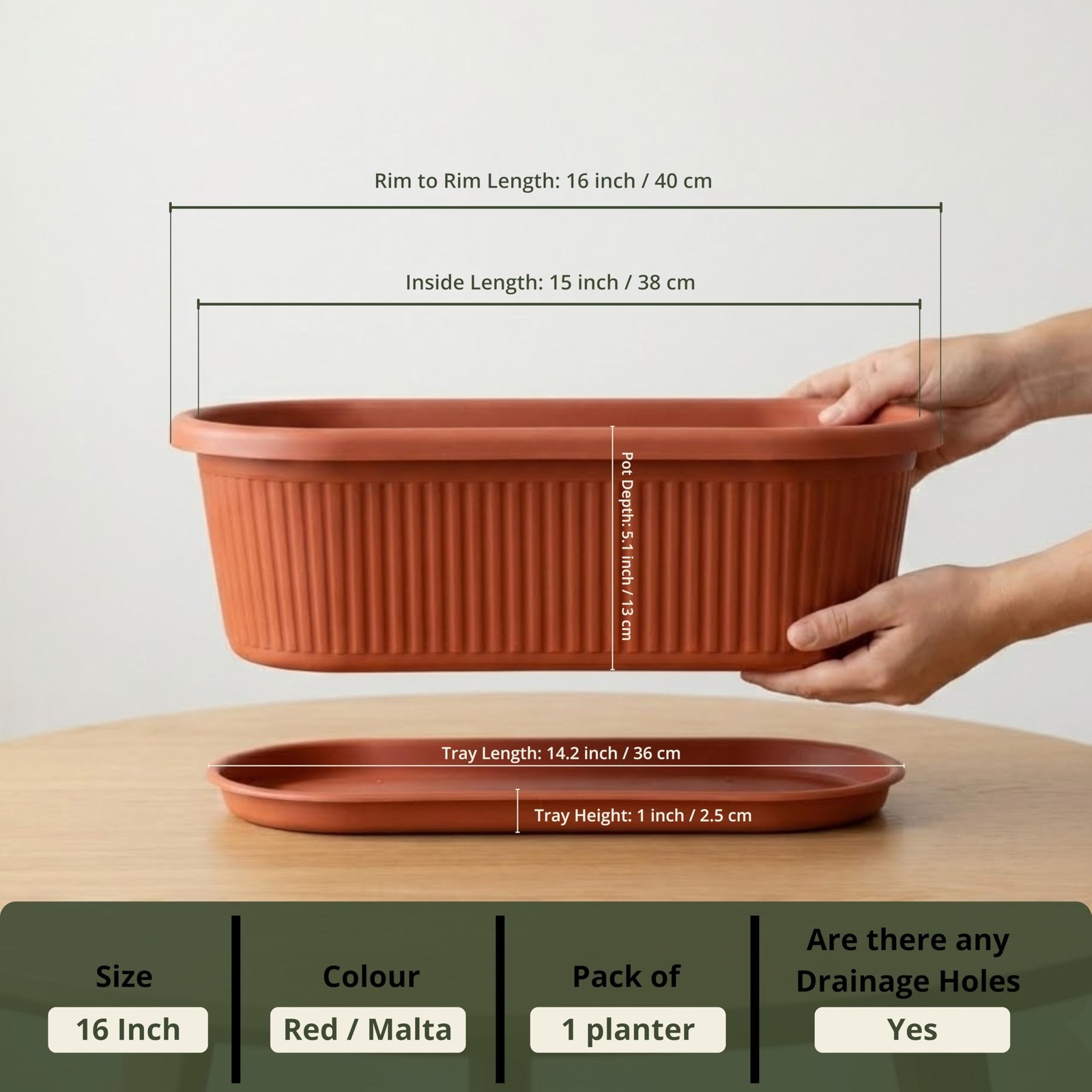 Kraft Seeds Regalia 16 inch Medium(Pack of 1) Flower Pots for Garden with Bottom Plate Big Size Durable UV Resistant Plastic Gamla for Plants Indoor Outdoor Weatherproof - Image 2