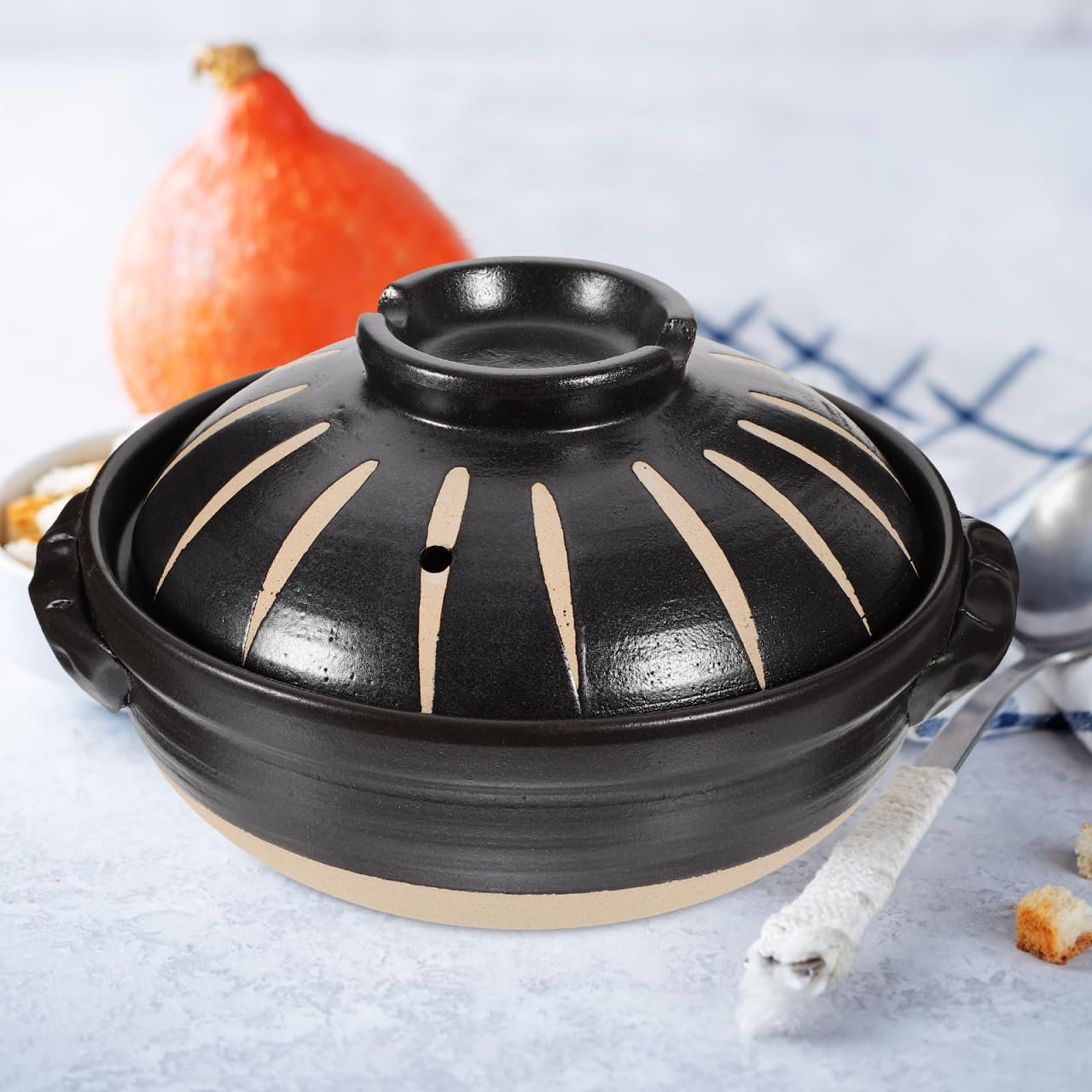 Japanese Donabe Ceramic Hot Pot: Casserole Earthenware Clay Pot Japanese Cooking Donabe Ceramic Casserole Pot Stock Pot Soup Pot Clay Cooking Pot for Shabu Shabu - Image 2