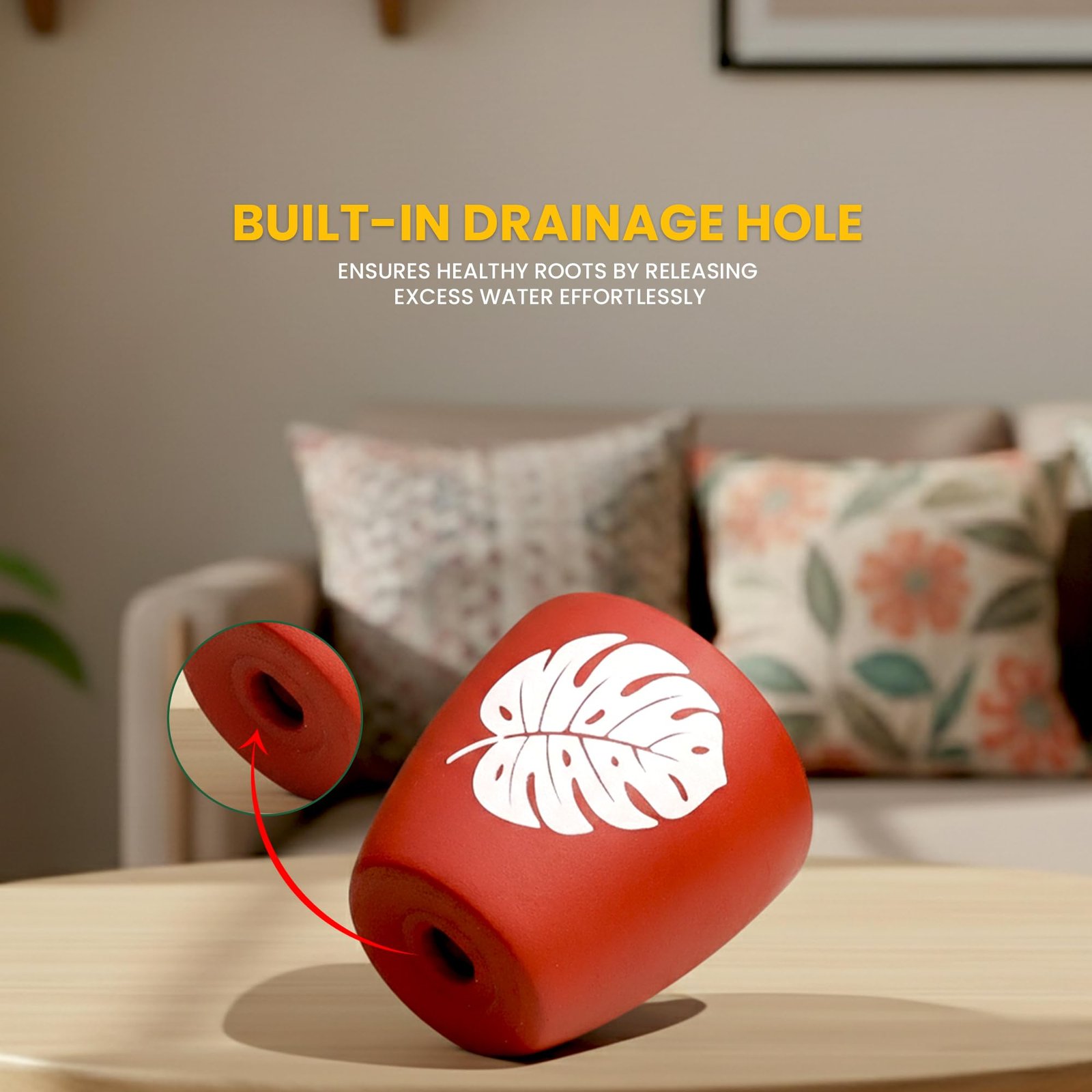Urban Plant Botanical Clay Canvas Terracotta Pot with Drainage Hole (5 Inch) | Decorative Indoor Plant Pot | Breathable Clay Planter for Healthy Roots | Ideal for Home Décor, Balcony & Office - Image 5