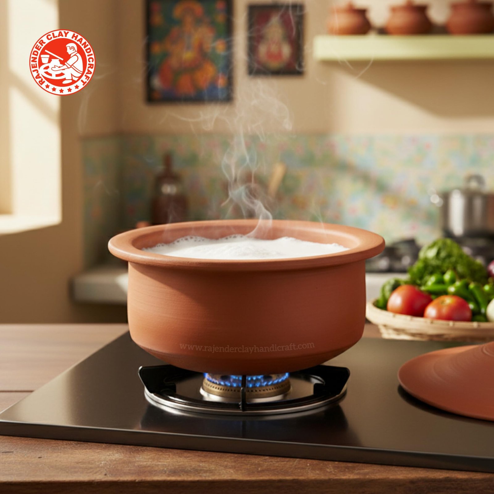 Handcrafted Terracotta Clay Pot with Lid | Natural Earthen Pot for Cooking Rice, Dal, Veggies & Curries | Heavy Duty Mitti Patila for Milk Boiling | Healthy & Non-Toxic Cookware | Patila 3 Liter - Image 3