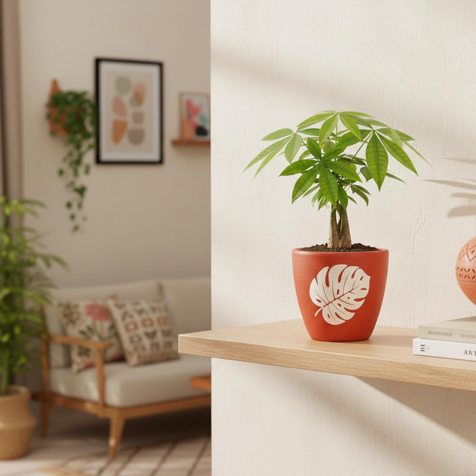 Urban Plant Botanical Clay Canvas Terracotta Pot with Drainage Hole (5 Inch) | Decorative Indoor Plant Pot | Breathable Clay Planter for Healthy Roots | Ideal for Home Décor, Balcony & Office - Image 7