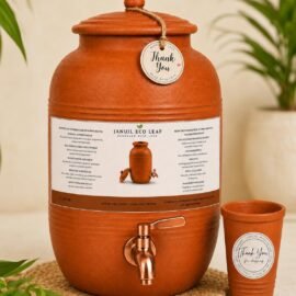JANUIL ECO Leaf Heritage Reserve Terracotta Earthen Clay Water Pot with Glass | Promotes a Traditional Lifestyle | Handmade Using 100% Natural Terracotta Clay | Copper Tap | 7000 ML Capacity
