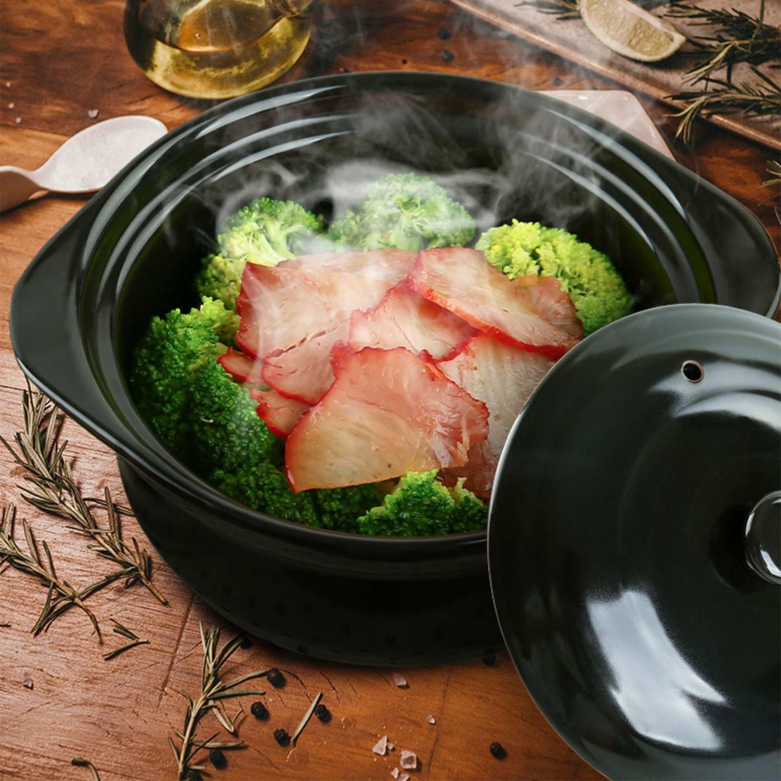 BSONEDO 1.9-Quarts Clay Pot for Cooking with Lid for Cooktop, Black Ceramic - Image 7